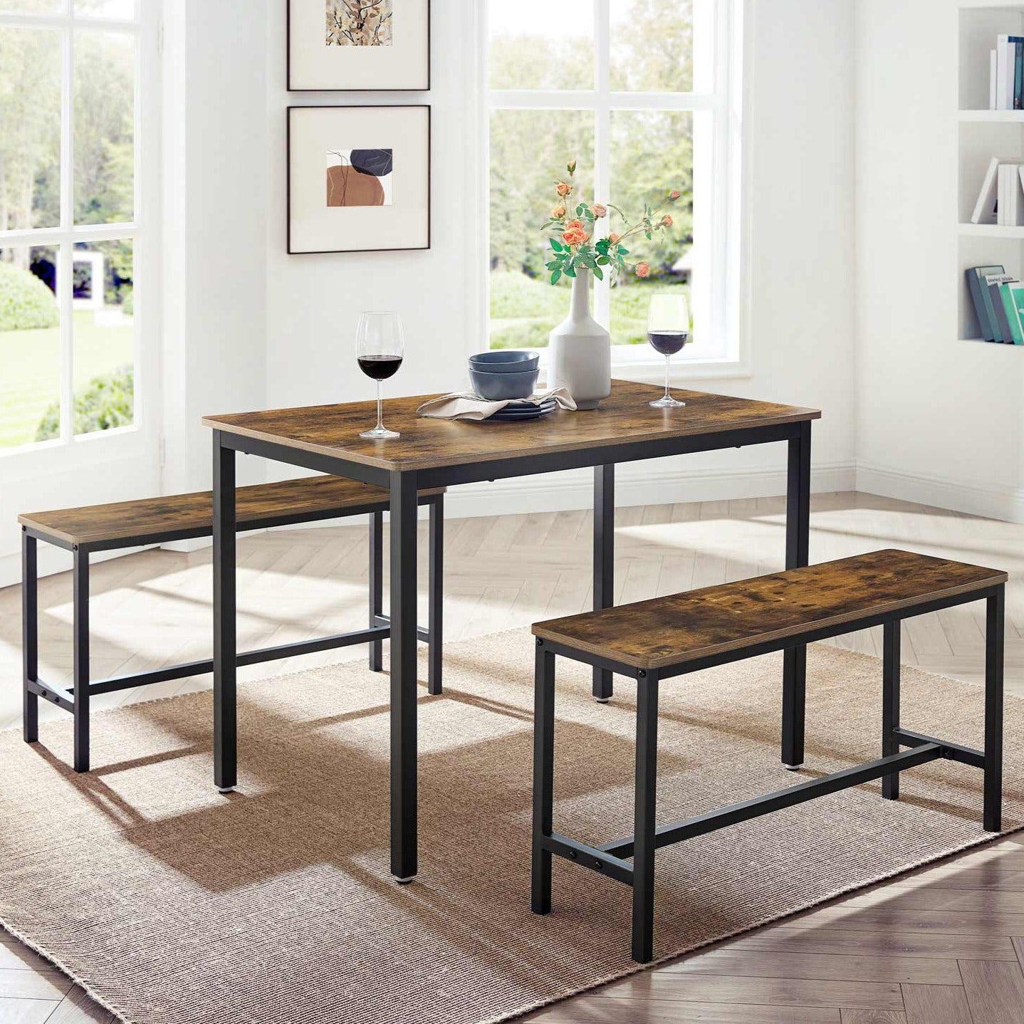 Tavolo da Pranzo con 2 Panche, Set di 3 Pezzi, VASAGLE