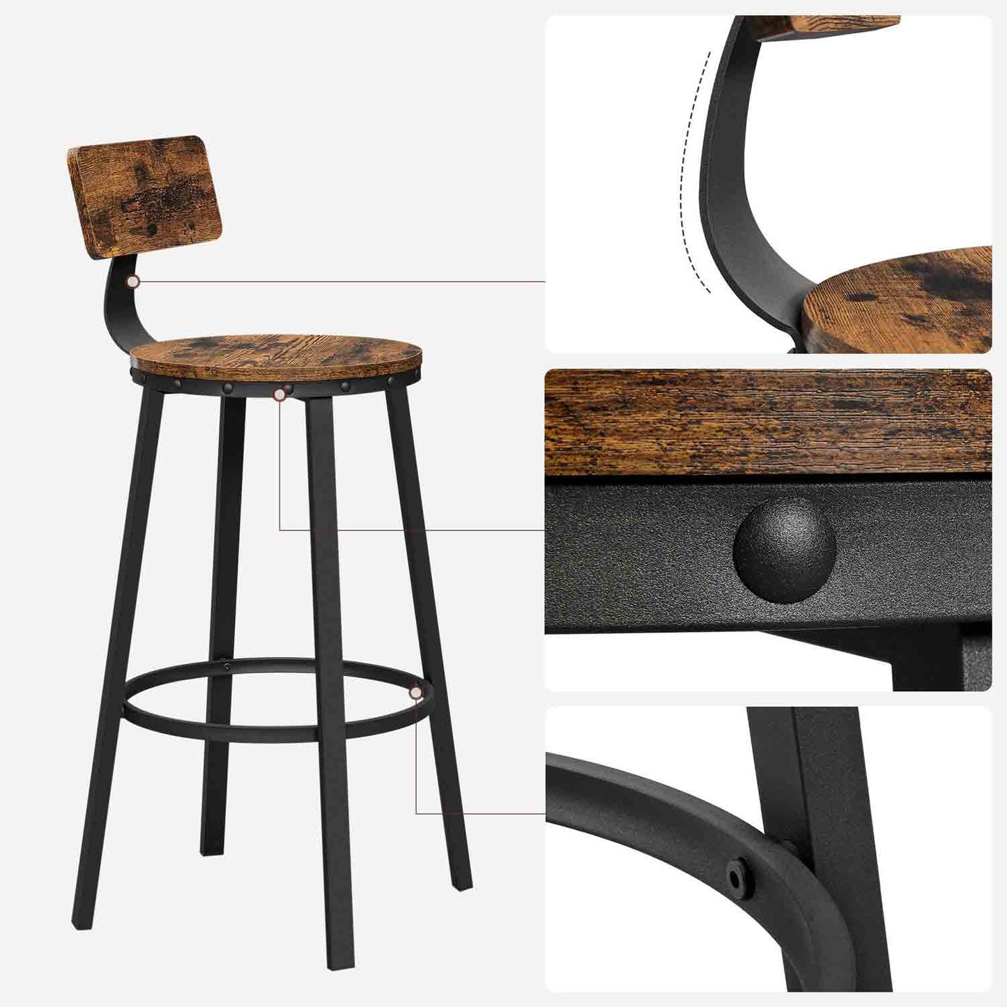 Vasagle, set di 2 sgabelli da bar alti marrone vintage, 4