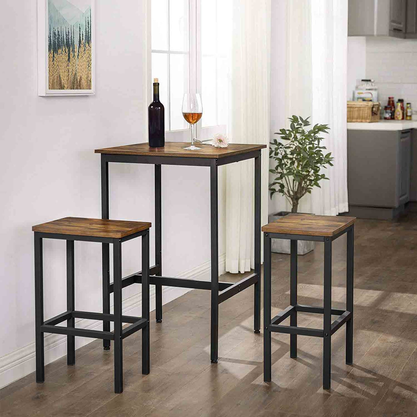 VASAGLE - Tavolino da bar, Tavolino alto quadrato per colazione, 60 x 60 x 90 cm, Marrone vintage e nero
