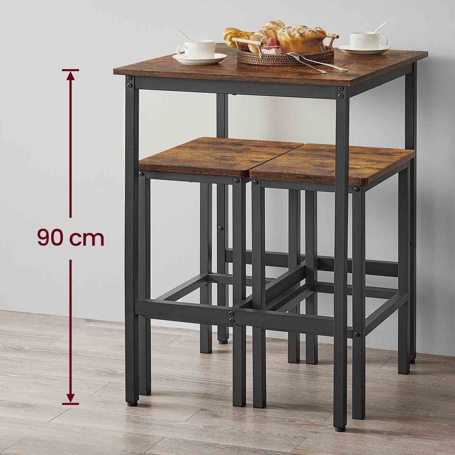 VASAGLE - Tavolino da bar, Tavolino alto quadrato per colazione, 60 x 60 x 90 cm, Marrone vintage e nero