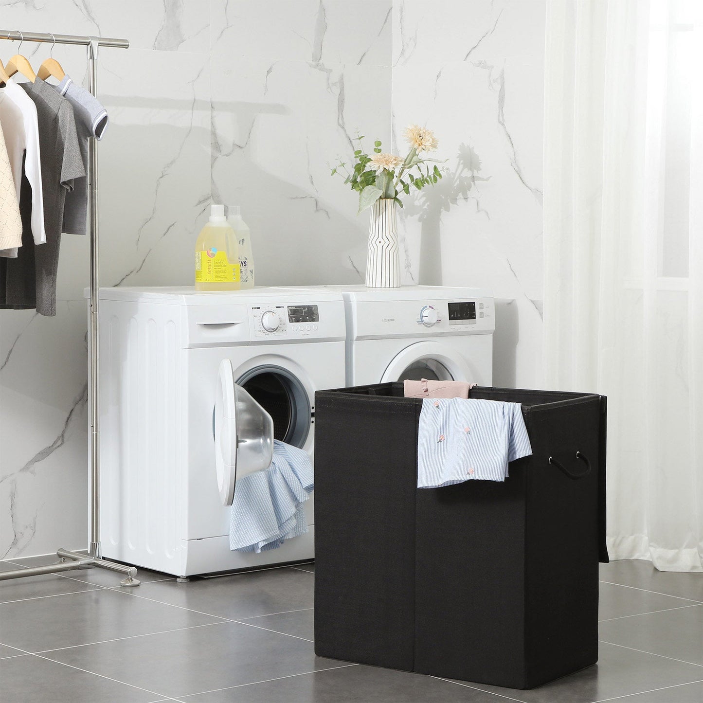 Porta Biancheria a Scomparti con Coperchio Magnetico