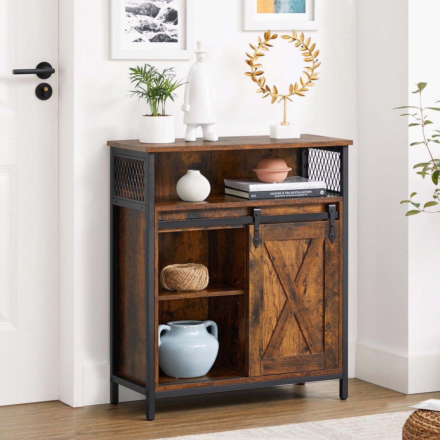 VASAGLE - Armadietto, Credenza con Anta Scorrevole, Scomparto Aperto, Ripiano Regolabile, per Cucina