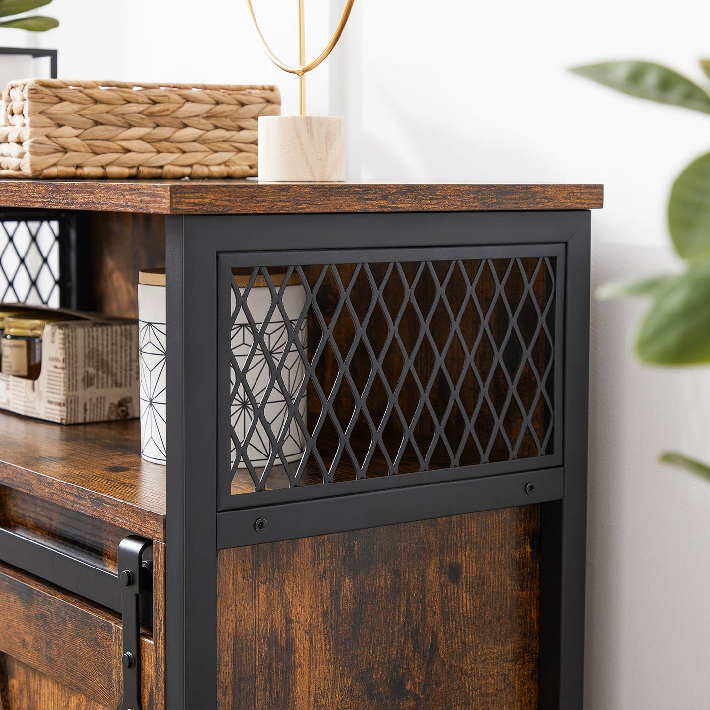 VASAGLE - Armadietto, Credenza con Anta Scorrevole, Scomparto Aperto, Ripiano Regolabile, per Cucina