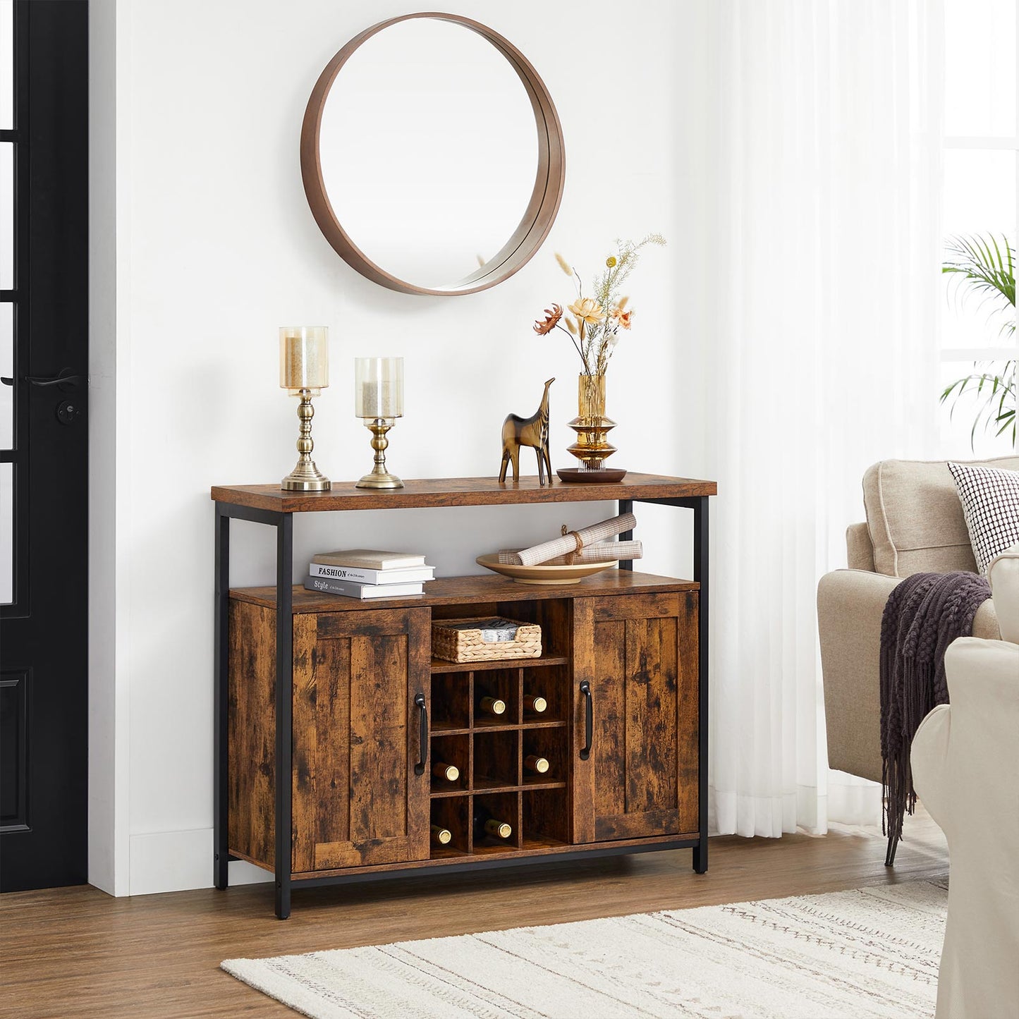 Credenza in marrone vintage e nero, Vasagle, 3