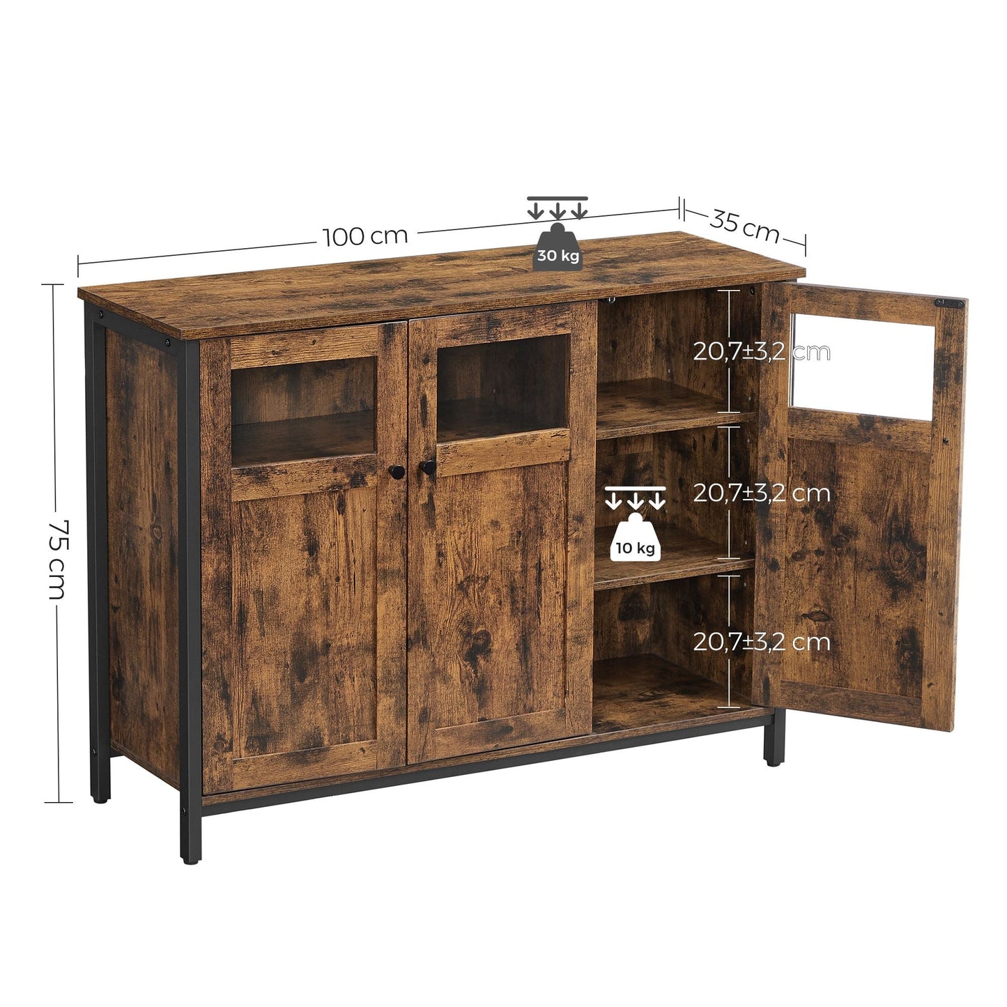 Vasagle, Credenza, mobile da cucina, mobile da deposito, con porte di vetro, 4