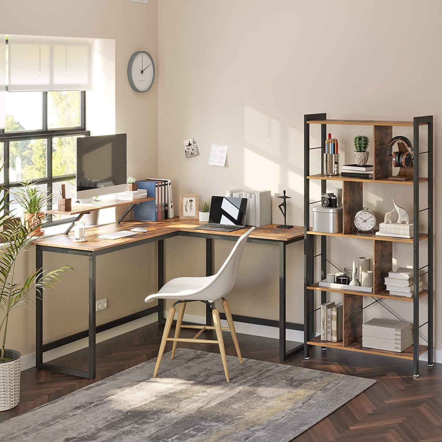 Scrivania PC, scrivania ad angolo grande, ripiano per monitor o libri, design industriale - VASAGLE