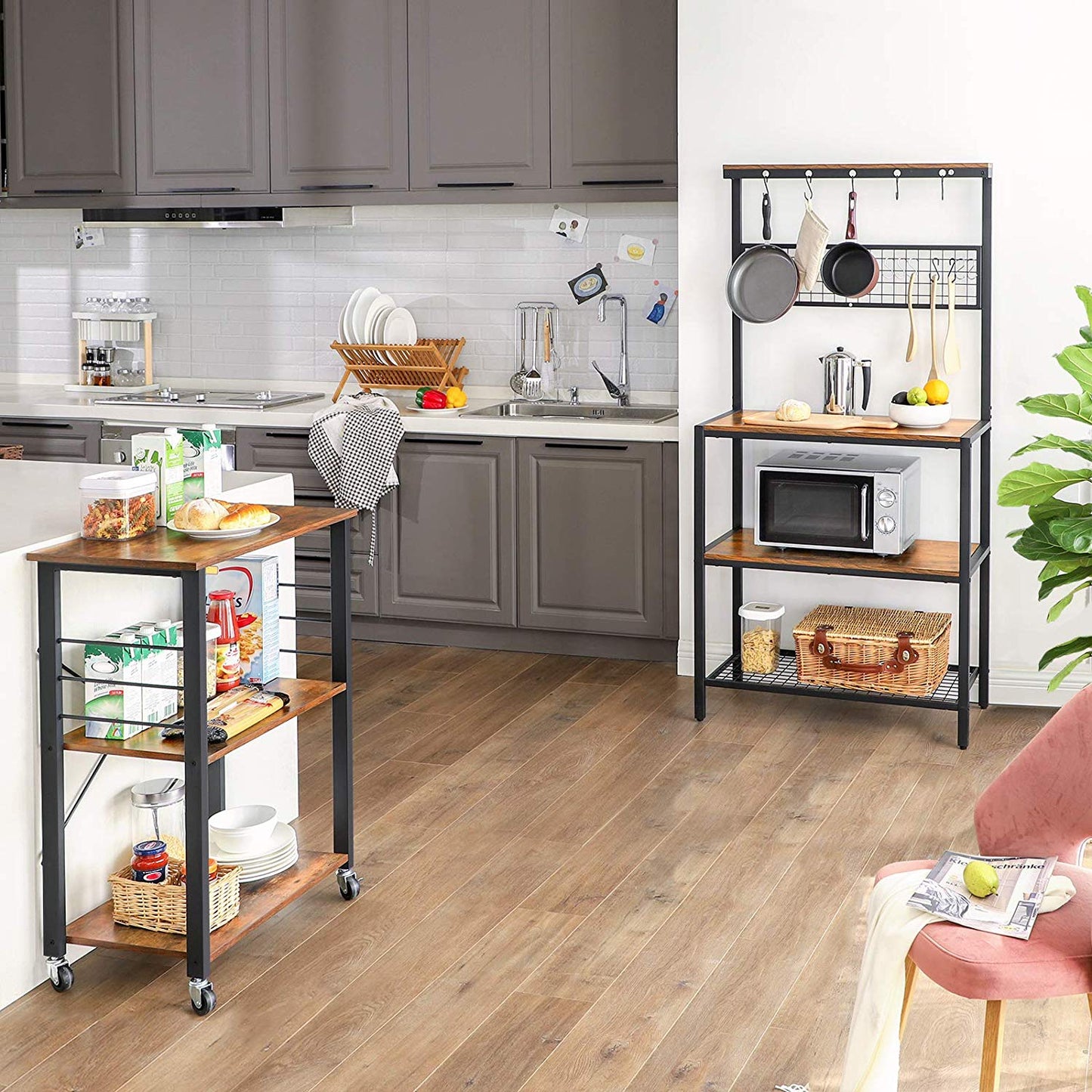 Scaffale da cucina con griglia e ganci, Vasagle