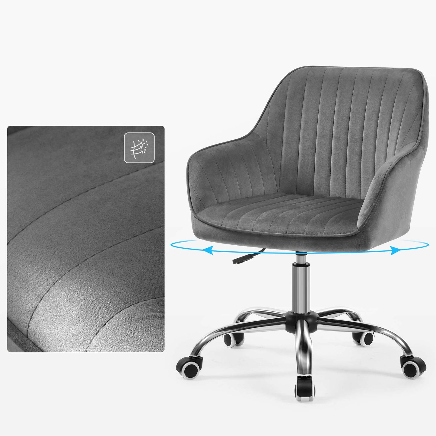 Poltrona girevole, Regolabile in altezza, Grigio chiaro, Sedia ufficio - SONGMICS