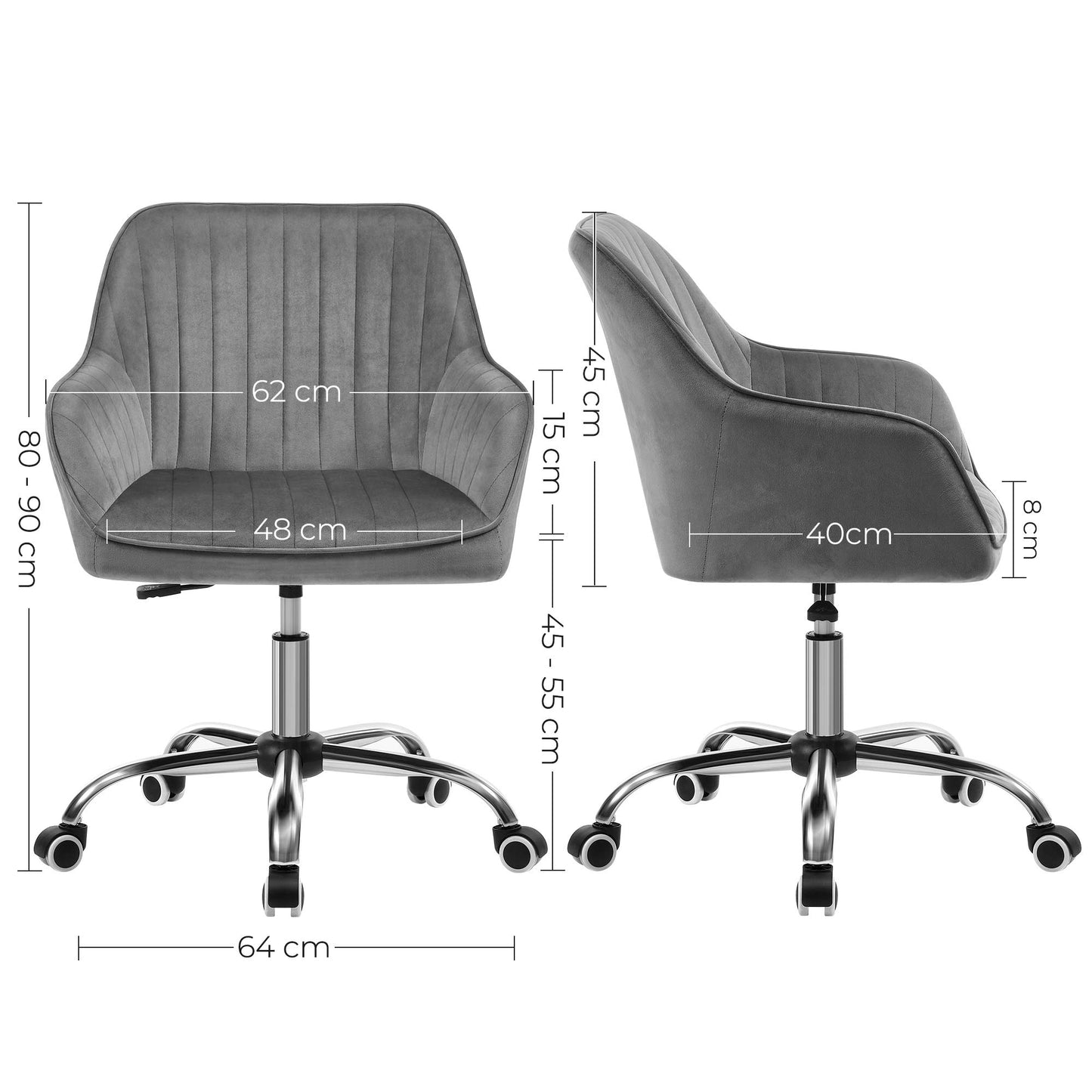 Sedia da Ufficio, Regolabile in altezza da 80 a 90 cm, superficie in tessuto di velluto - SONGMICS