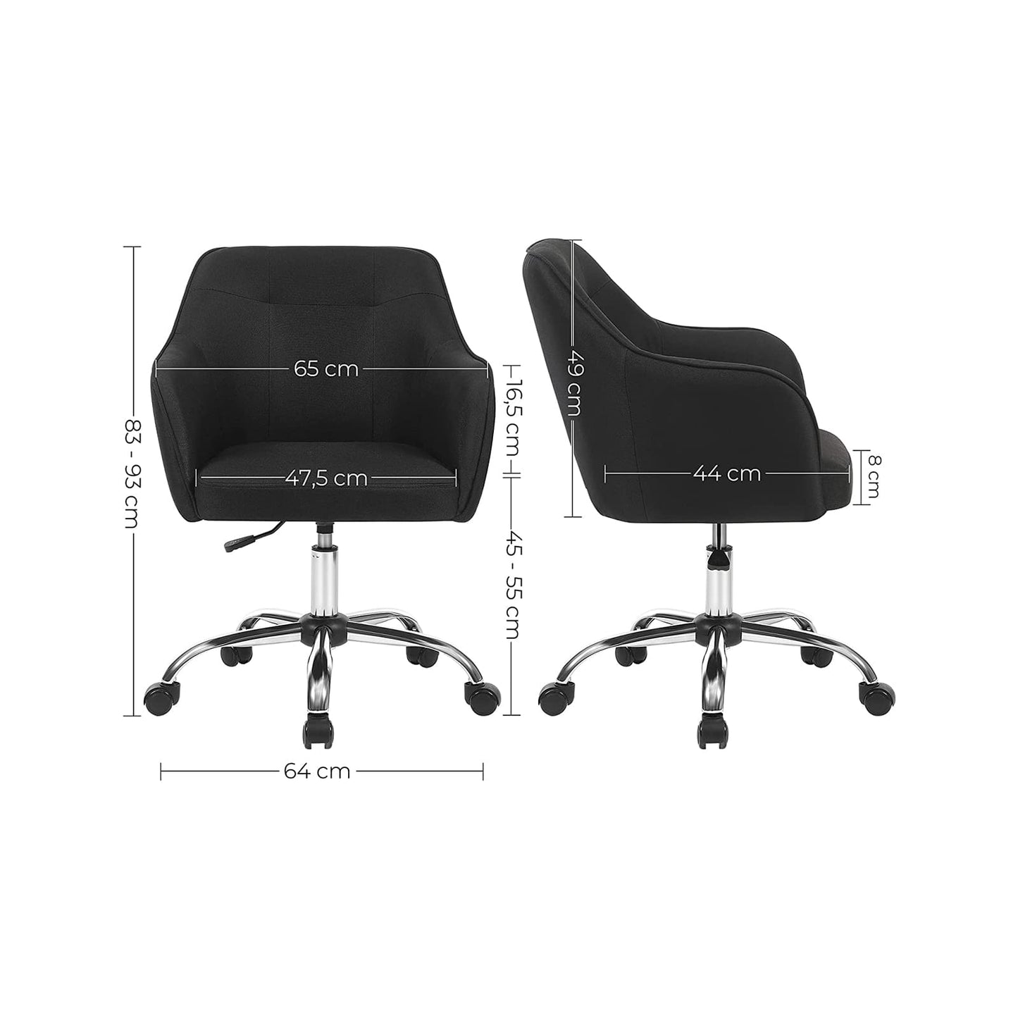 SONGMICS - Sedia da Ufficio, Regolabile in Altezza, da 83 a 93 cm, Poltrona da ufficio