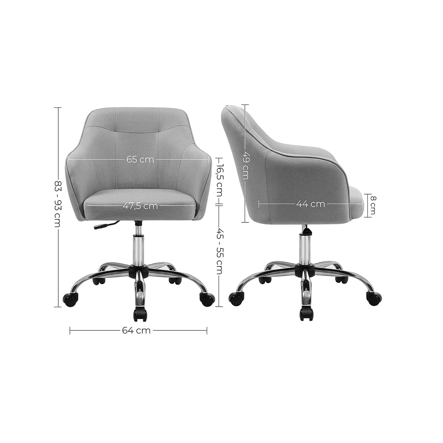 Sedia da ufficio, Poltrona da scrivania, regolabile in altezza, da 83 a 93 cm, SONGMICS