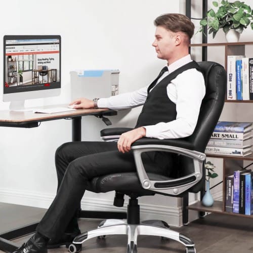 Sedia da ufficio, ergonomica, con braccioli, mobile su ruote, regolabile in altezza, per lavoro e gioco, SONGMICS