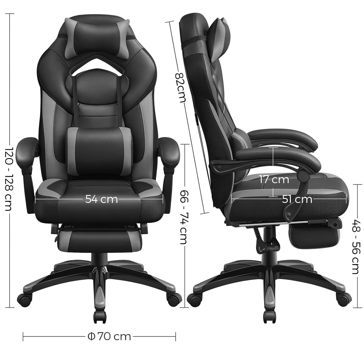 Sedia da gioco, sedia da ufficio con poggiapiedi, sedia da scrivania, poggiatesta regolabile, SONGMICS 5