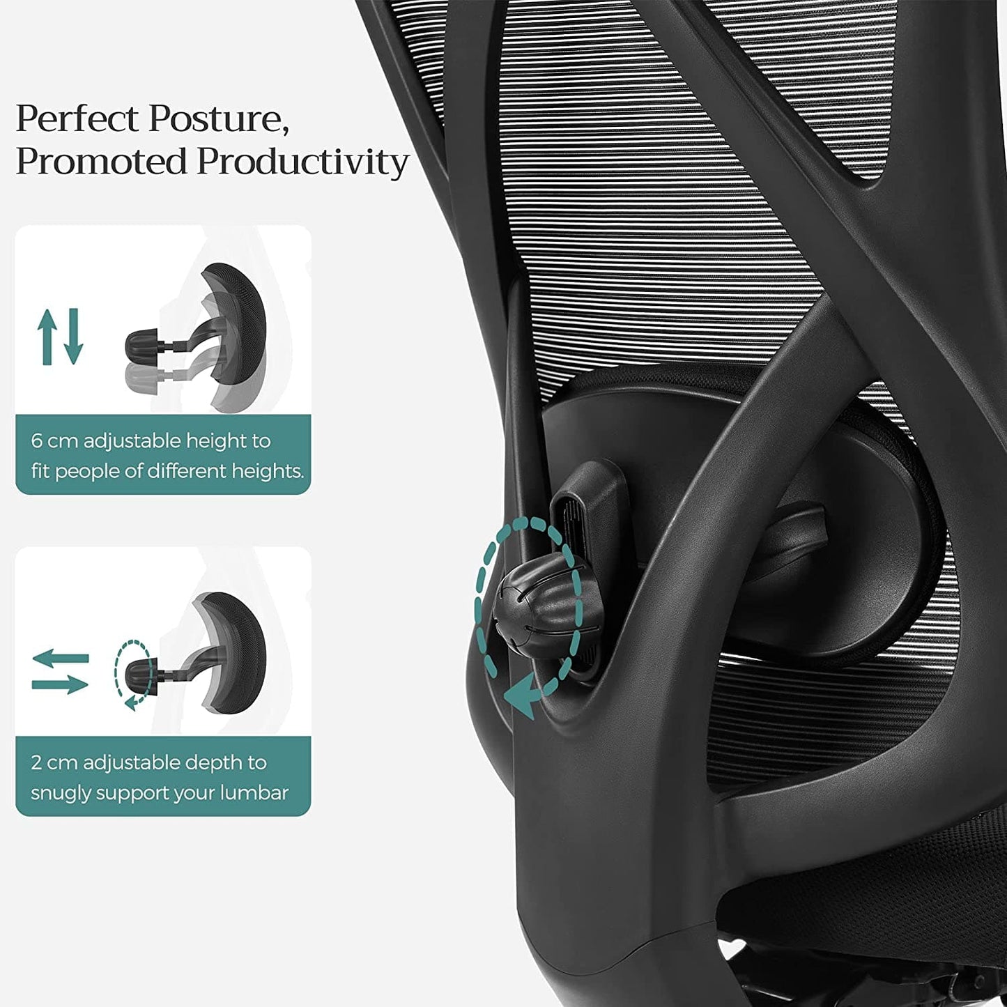 Sedia da ufficio, Ergonomica, Supporto Lombare Regolabili, SONGMICS