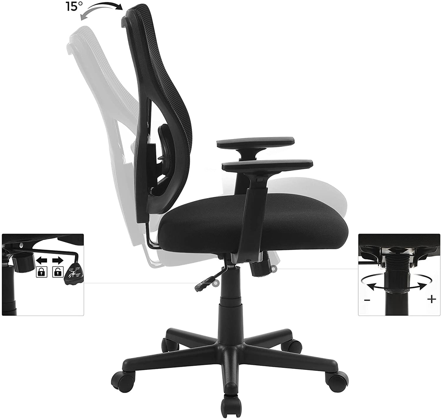 Sedia da ufficio a rete, Poltrona ufficio, girevole, Sedia ergonomica, Meccanismo di inclinazione - SONGMIC