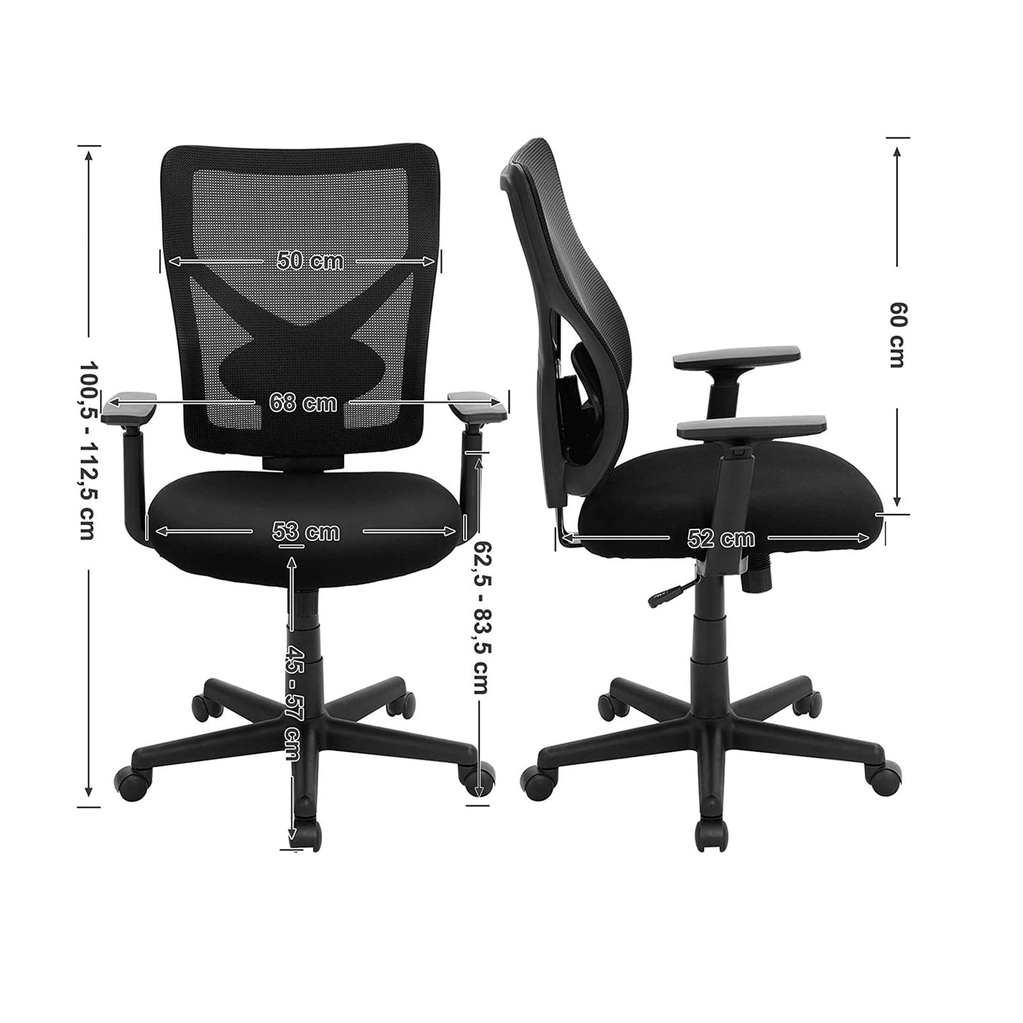 Sedia da ufficio a rete, Su ruote, Altezza regolabile da 100.5 a 112.5 cm, SONGMICS