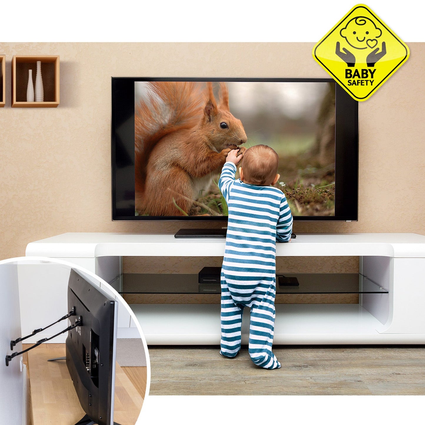 Tatkraft Protect - Lacci di Sicurezza per Supporti TV / Antiribaltamento TV / Safety Straps per Bambini Anti-Ribaltamento 4 Pack, 2 Bianchi / 2 Neri