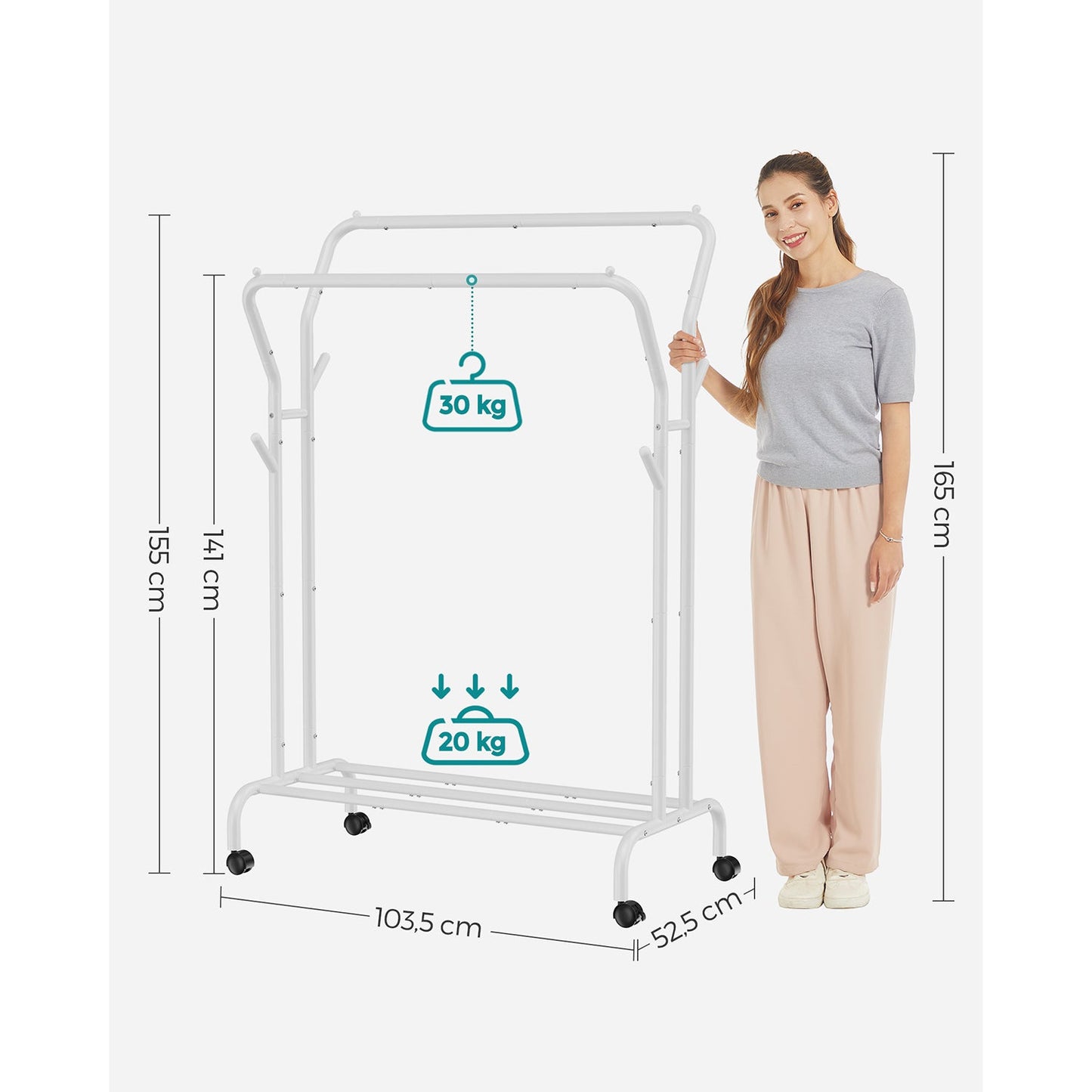 Rella Appendiabiti, Appendiabiti con Ruote, Stender Appendiabiti, 2 barrette di vestiti, SONGMICS, 6