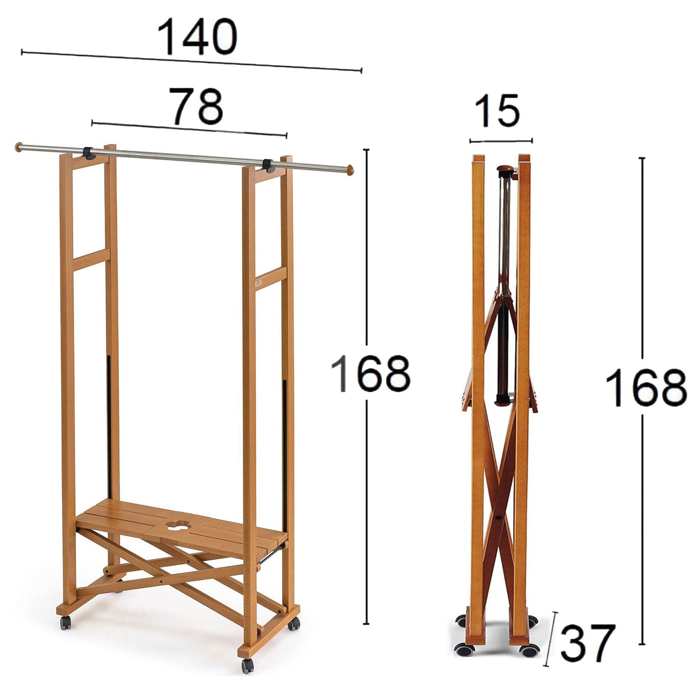 Rella Appendiabiti in Legno, Armadio, Stand Appendiabiti Pieghevole, ARIT Elios 8
