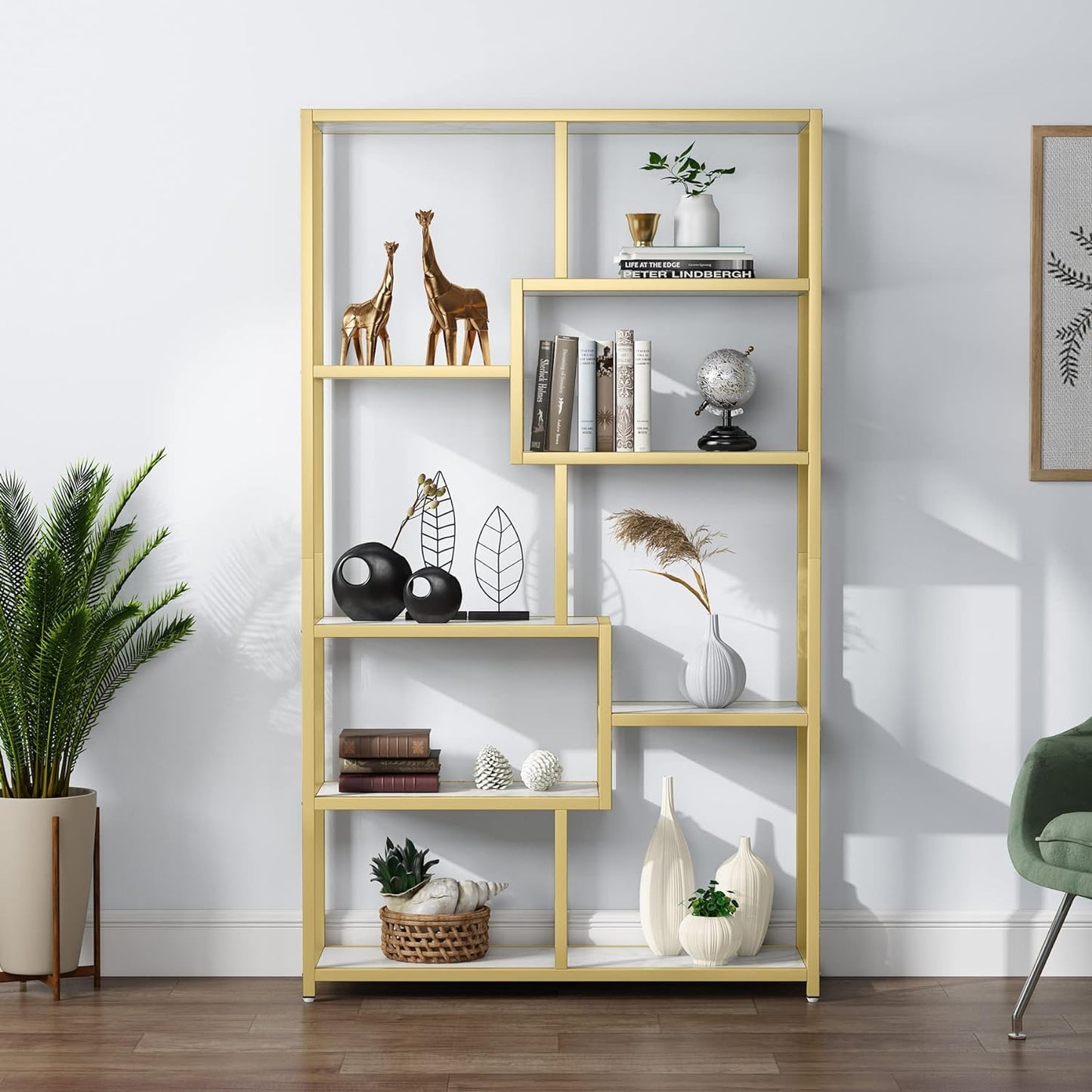 Tribesigns, libreria in oro con 8 ripiani aperti etagere libreria con finto marmo, 2