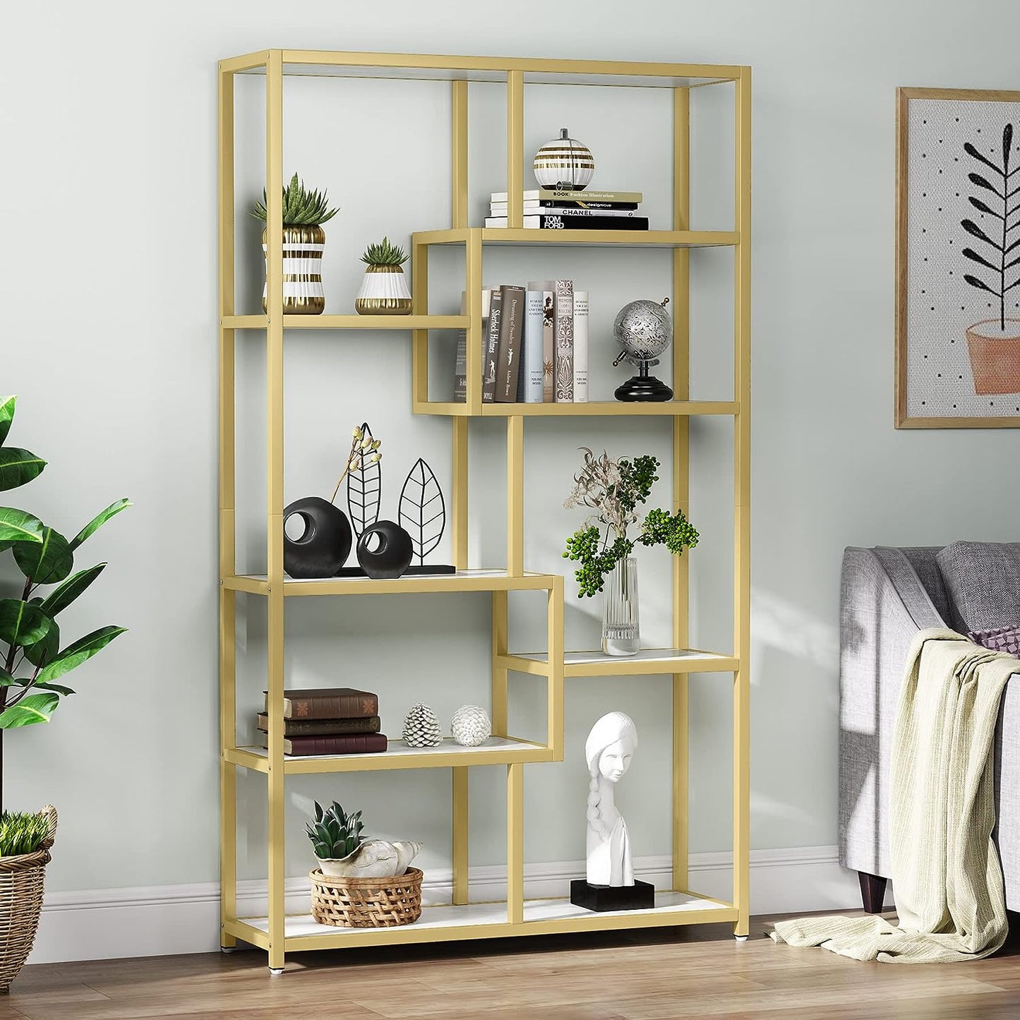 Tribesigns, libreria in oro con 8 ripiani aperti etagere libreria con finto marmo, 1