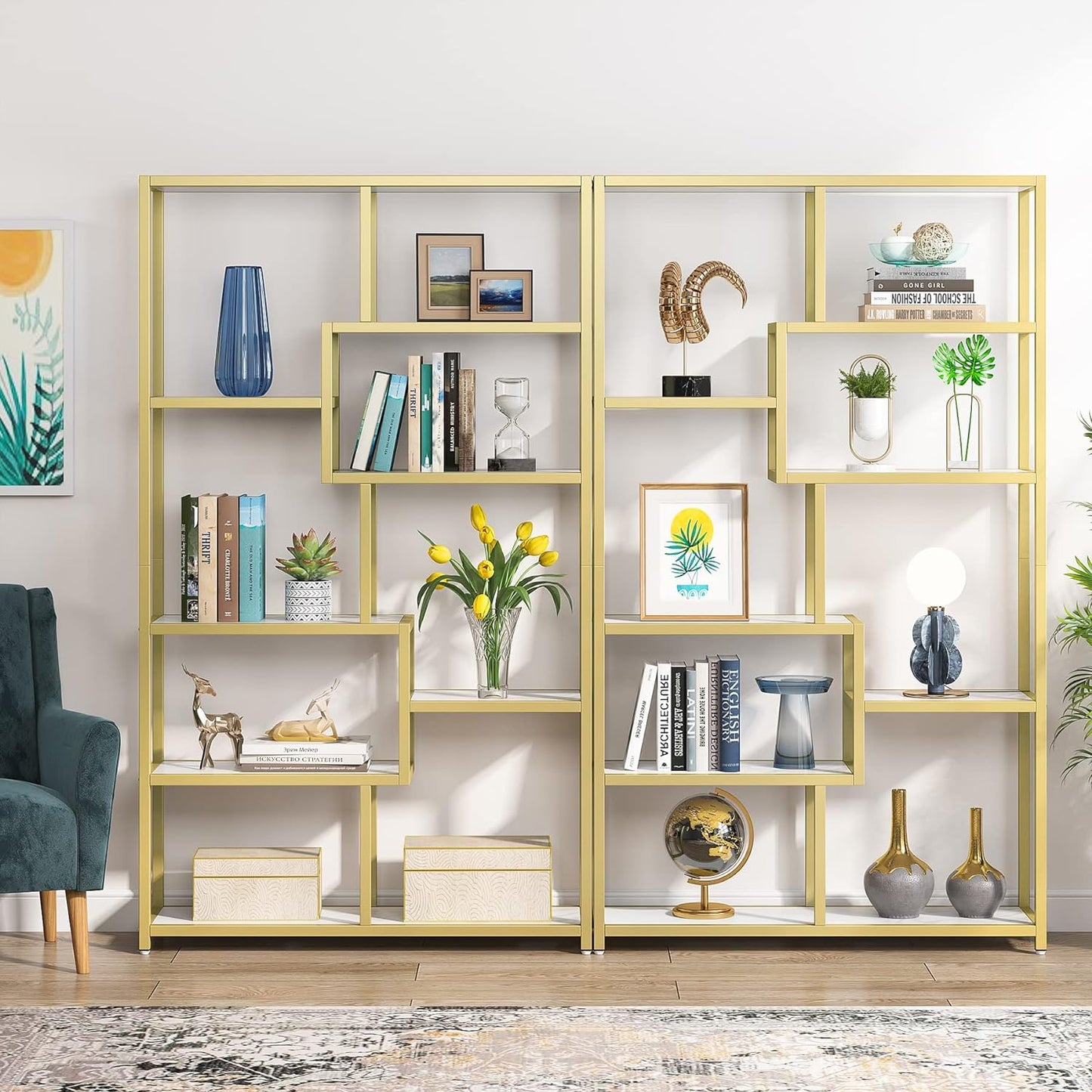 Tribesigns, libreria in oro con 8 ripiani aperti etagere libreria con finto marmo