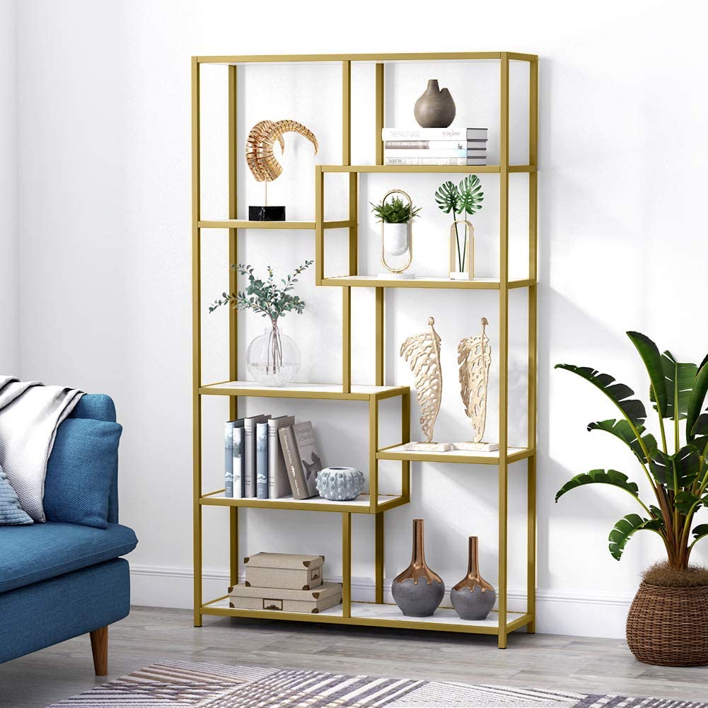 Libreria in oro con 8 ripiani aperti Etagere Libreria con finto marmo