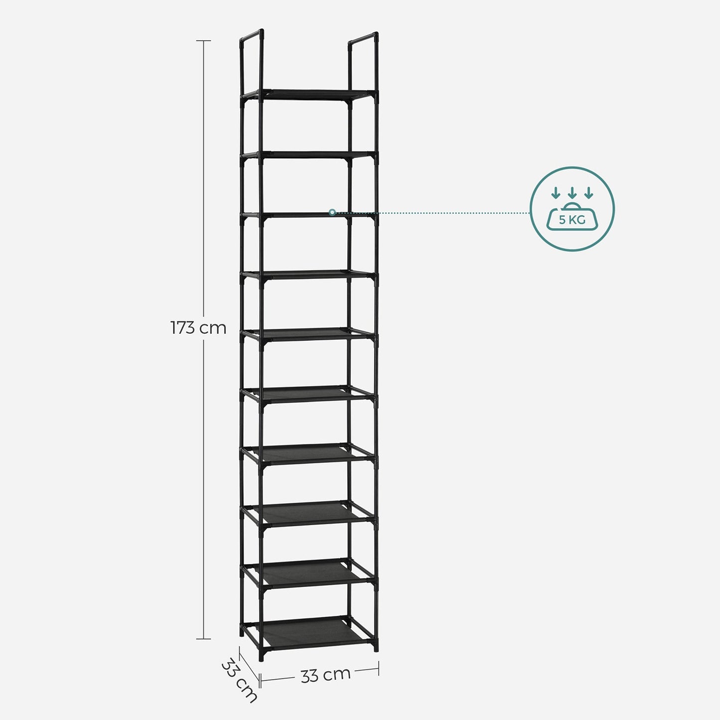 Scarpiera a 10 ripiani, Scaffale portascarpe, Porta Scarpe da Ingresso, Struttura in metallo, Ripiani in tessuto, 6