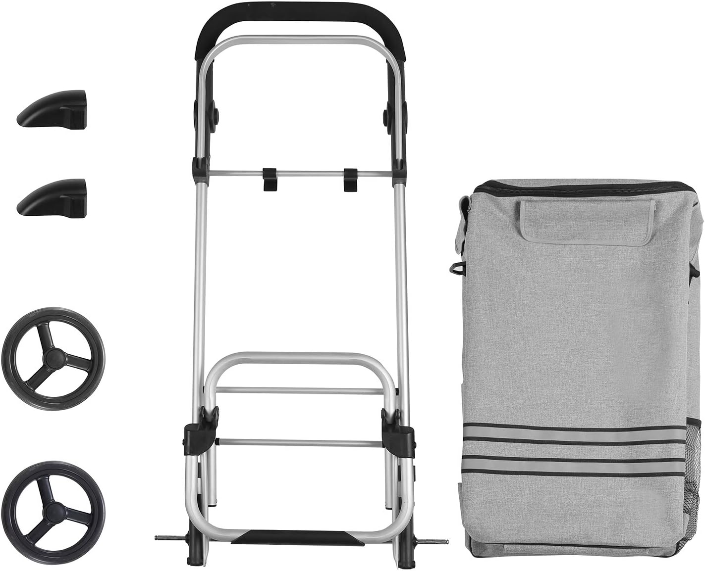 Carrello Portaspesa, Carrello della Spesa, Borsa termica, Capacità 35 l, Rotelle, Trolley spesa, Grigio, Songmics, 9