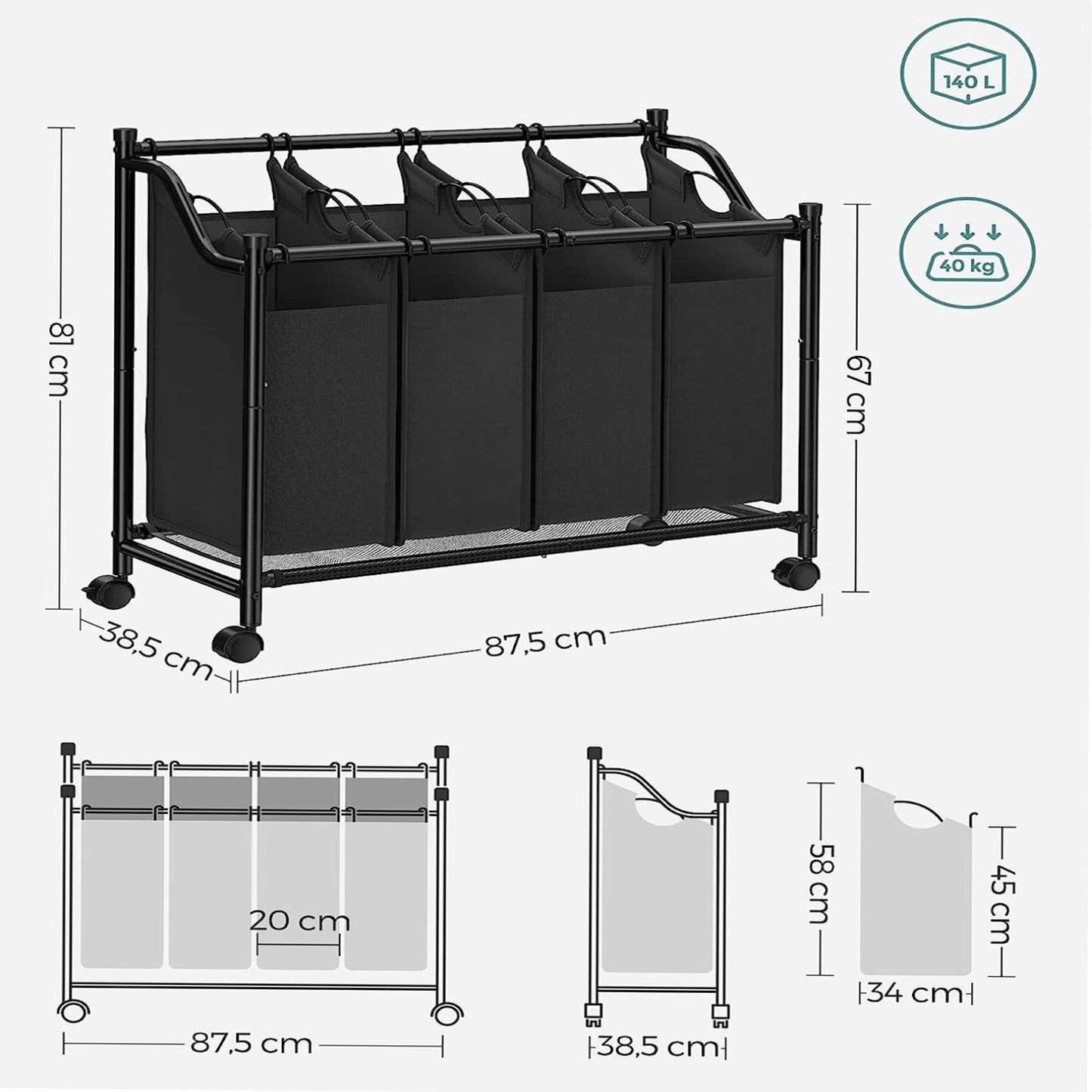 Songmics, carrello porta biancheria