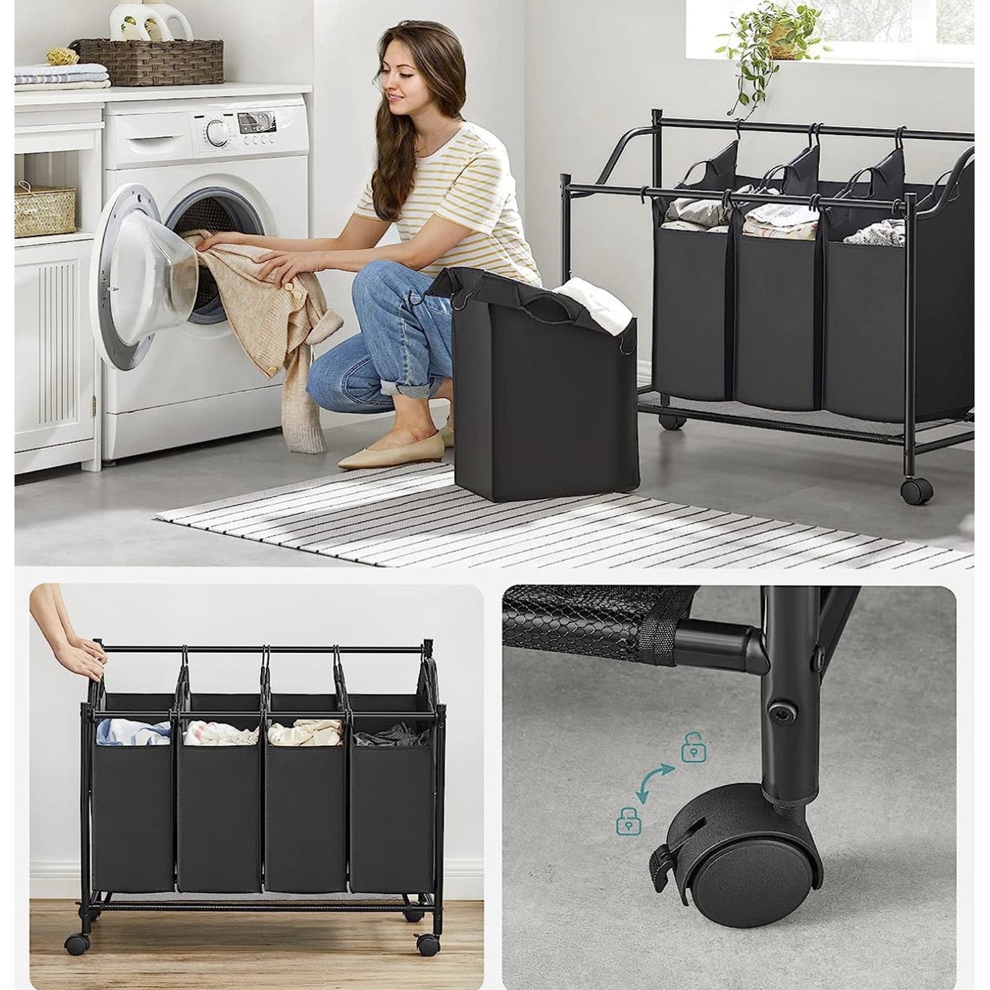 Porta biancheria, CapacitÀ 4 x 35 Litri, Nero