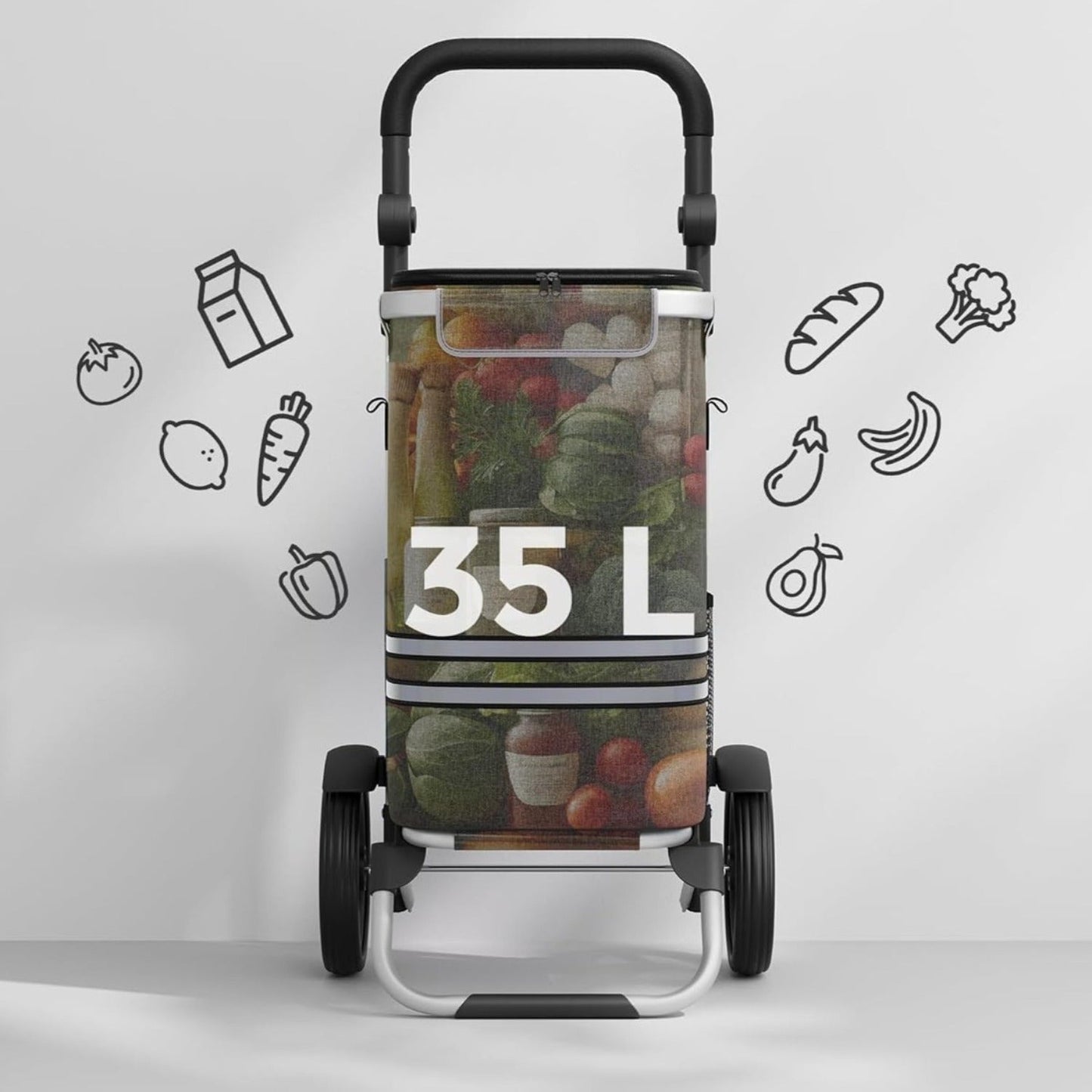 Carrello Portaspesa, Carrello della Spesa, Borsa termica, Capacità 35 l, Rotelle, Trolley spesa, Grigio, Songmics