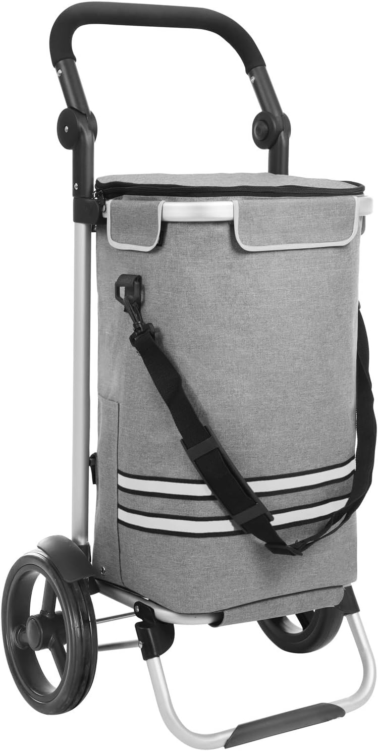 Carrello Portaspesa, Carrello della Spesa, Borsa termica, Capacità 35 l, Rotelle, Trolley spesa, Grigio, Songmics, 1