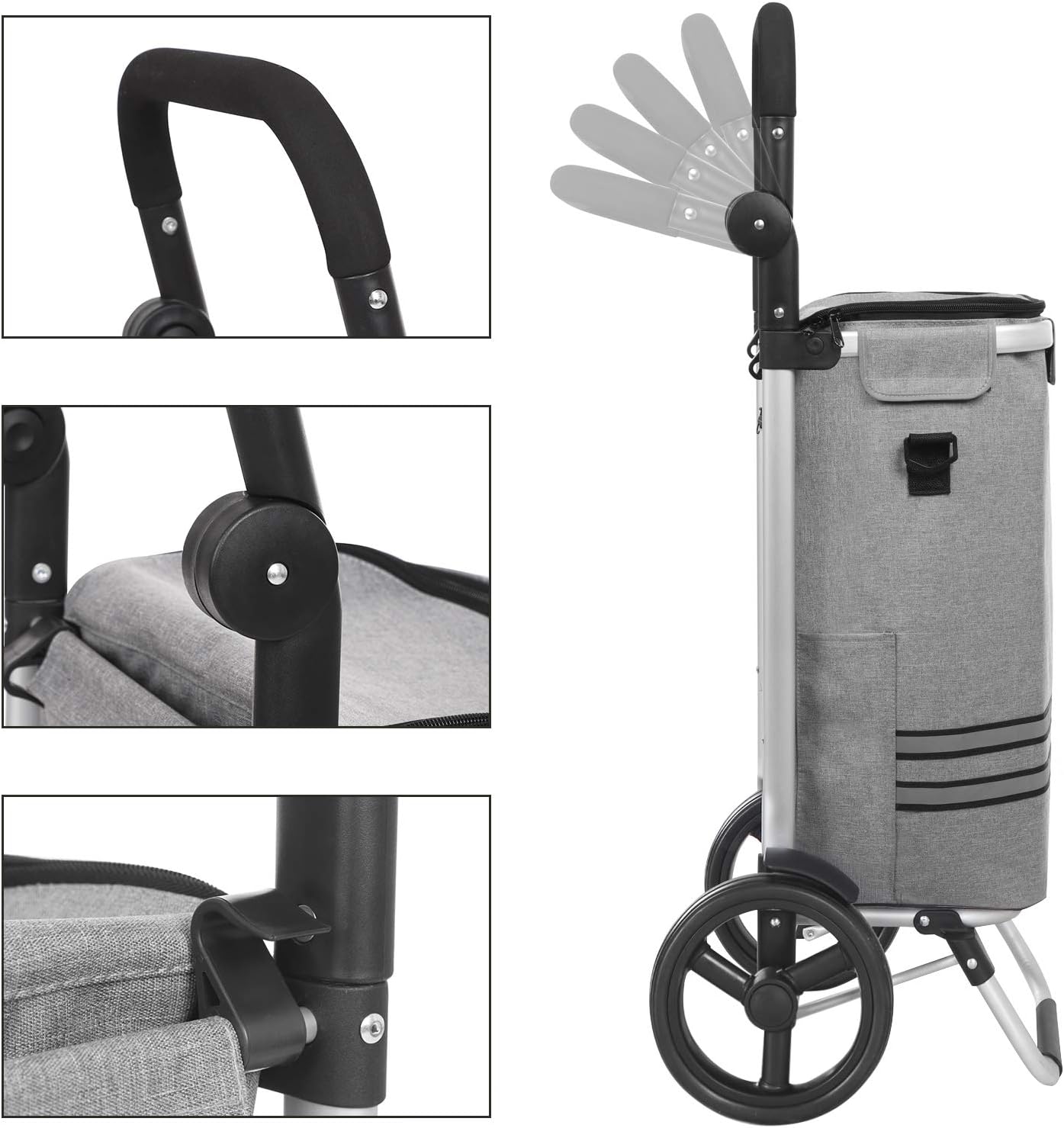 Carrello Portaspesa, Carrello della Spesa, Borsa termica, Capacità 35 l, Rotelle, Trolley spesa, Grigio, Songmics, 4