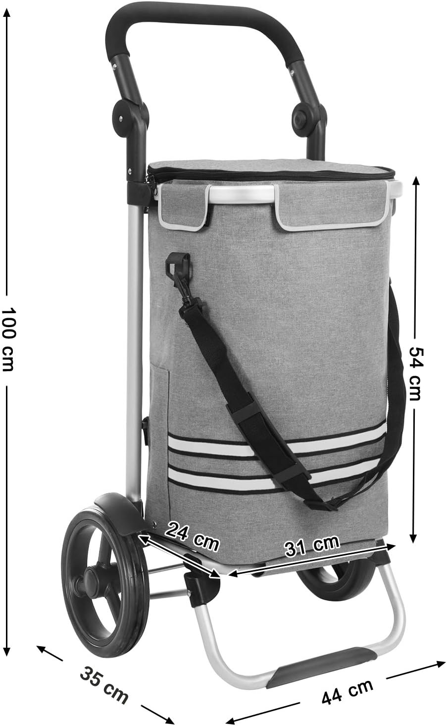 Carrello Portaspesa, Carrello della Spesa, Borsa termica, Capacità 35 l, Rotelle, Trolley spesa, Grigio, Songmics, 6