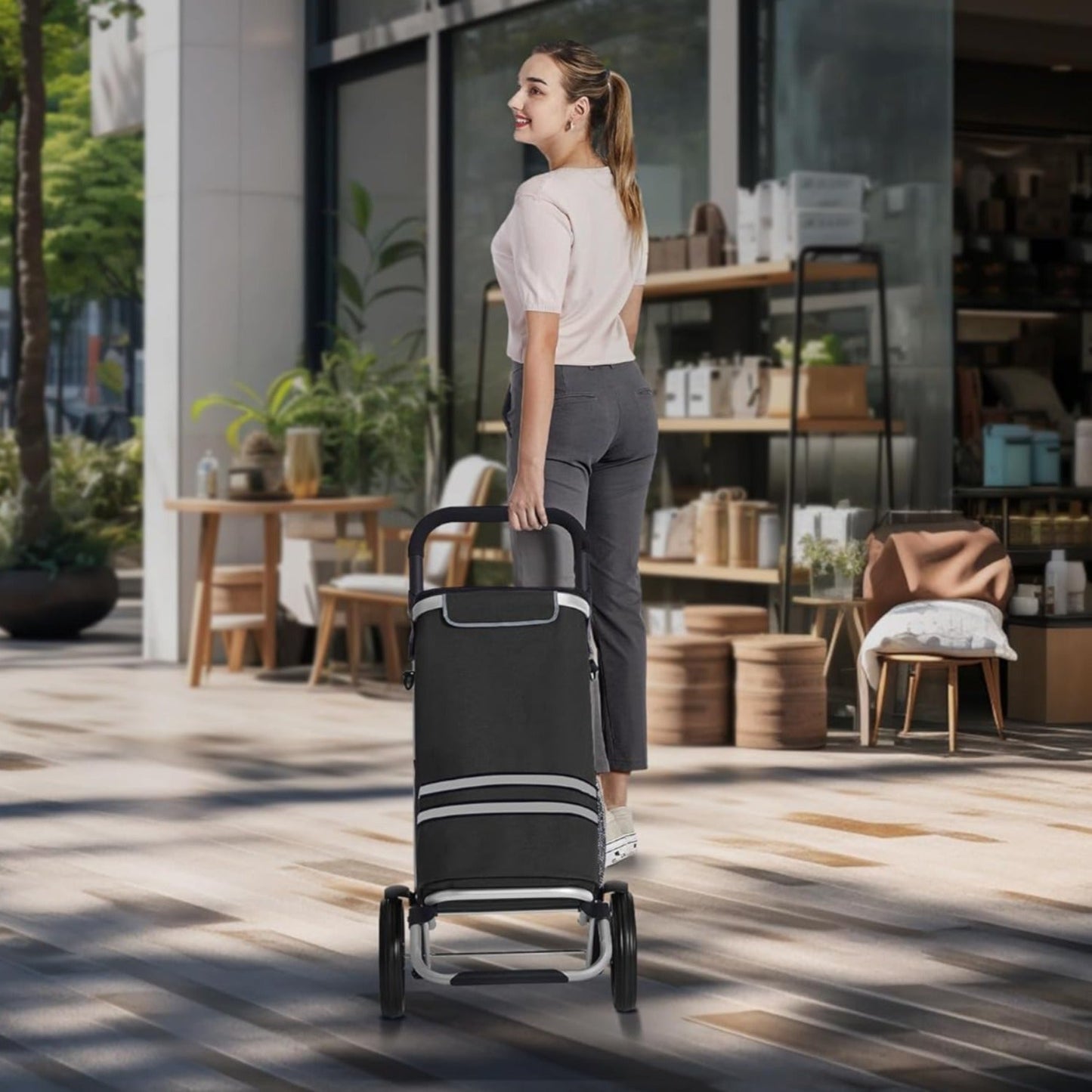 SONGMICS - Carrello della spesa, carrello porta spesa, trolley spesa, borsa termica rimovibile, capacità di 35 L, rotelle