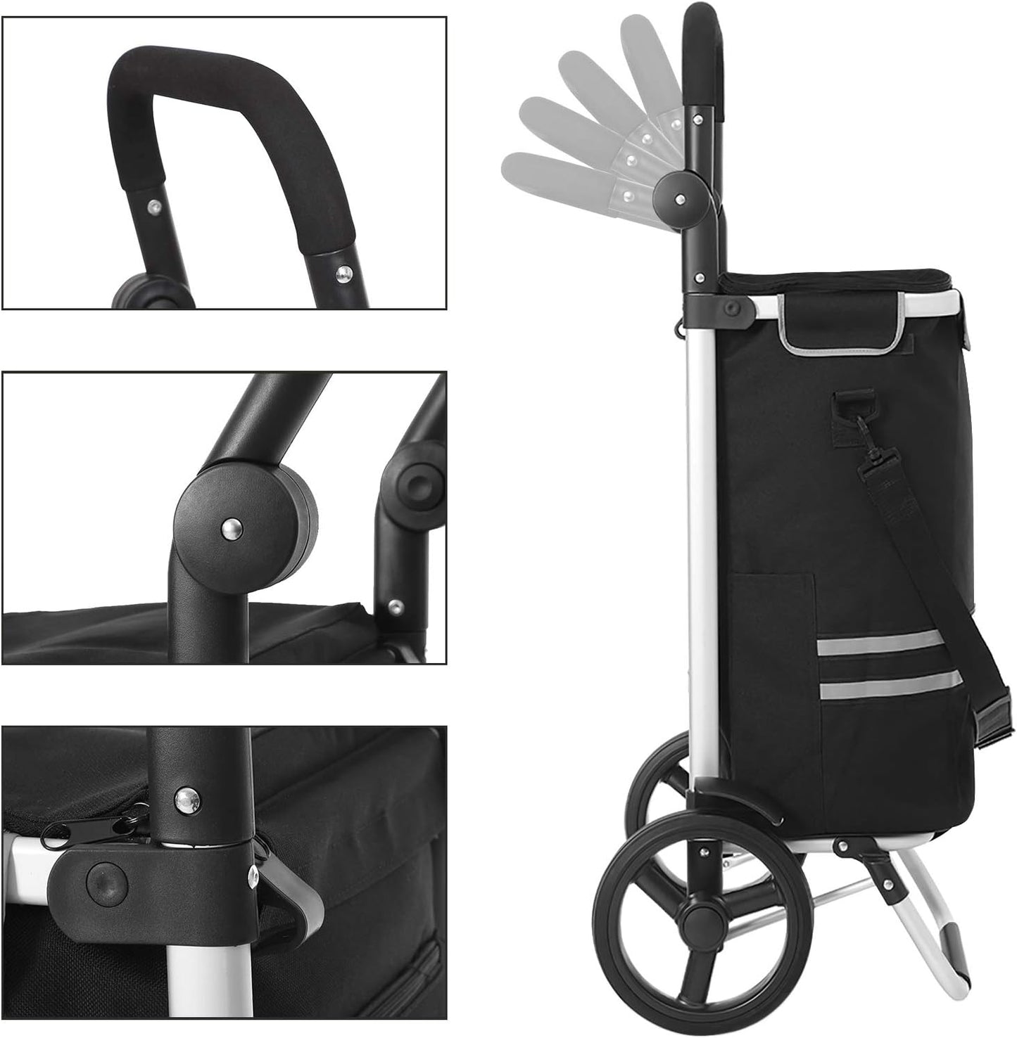 Carrello della spesa, carrello porta spesa, trolley spesa, carrello spesa pieghevole, capacità di 35 L, rotelle, Songmics, 2