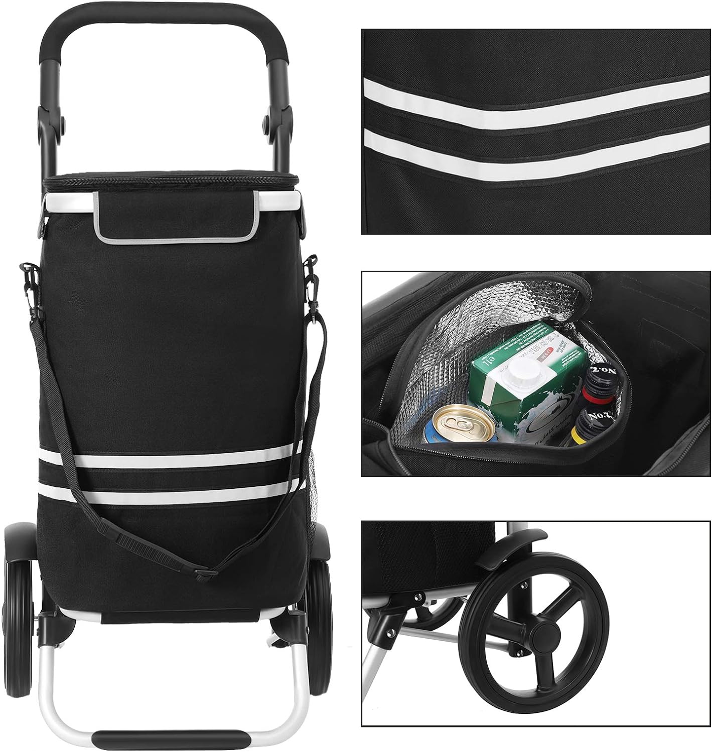 Carrello della spesa, carrello porta spesa, trolley spesa, carrello spesa pieghevole, capacità di 35 L, rotelle, Songmics, 3