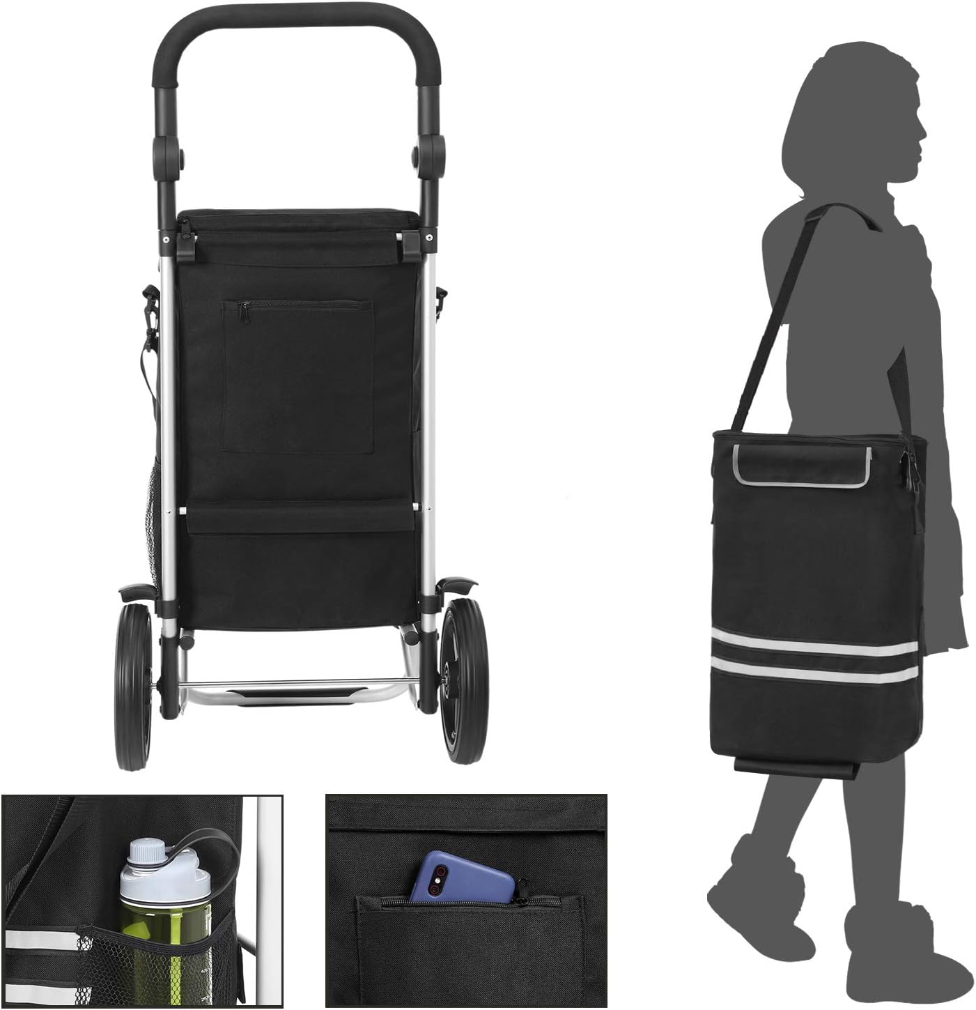 Carrello della spesa, carrello porta spesa, trolley spesa, carrello spesa pieghevole, capacità di 35 L, rotelle, Songmics, 4