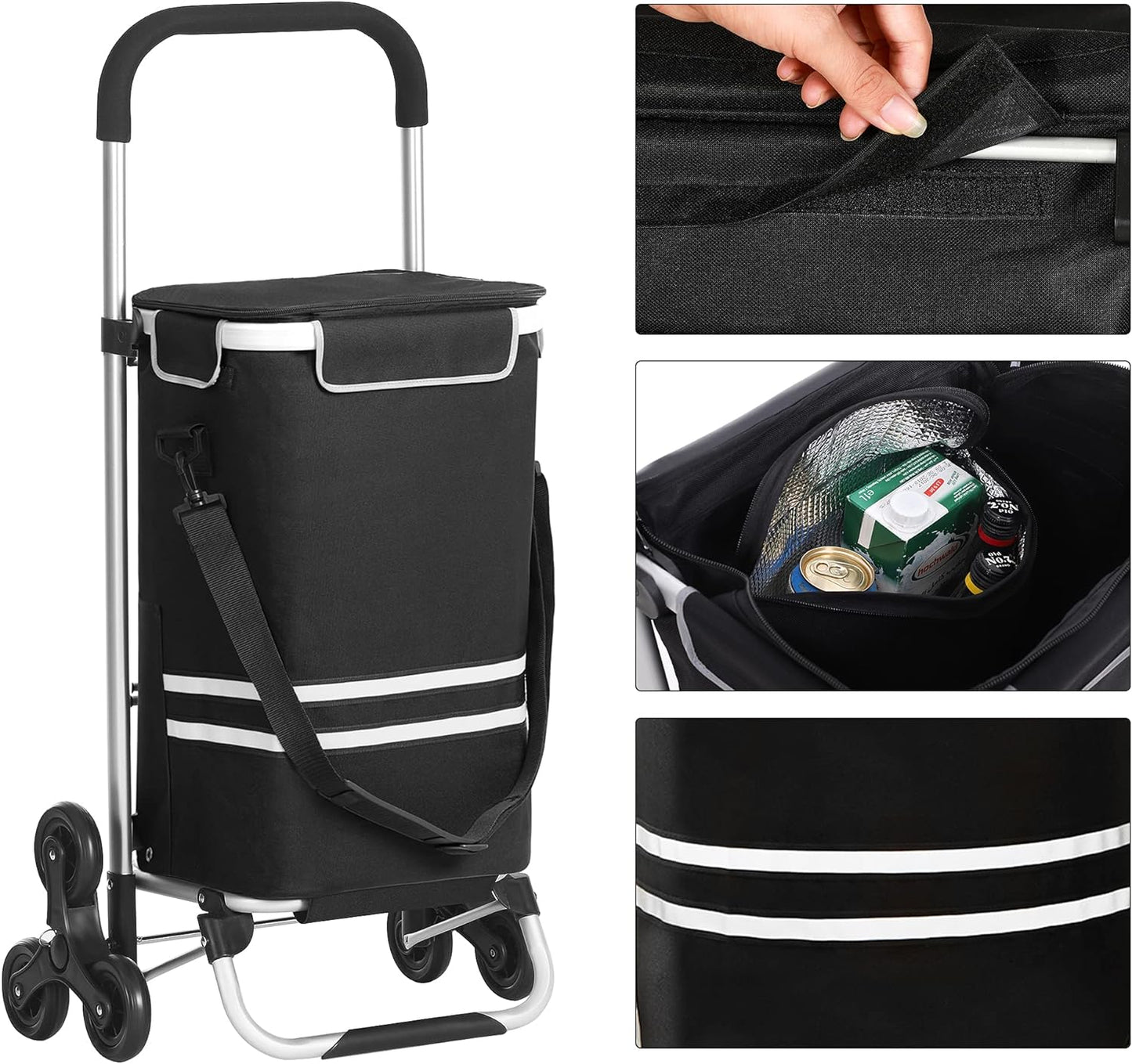 Carrello della spesa, carrello spesa, saliscale, trolley spesa, carrello spesa pieghevole, borsa spesa con ruote, Songmics, 4
