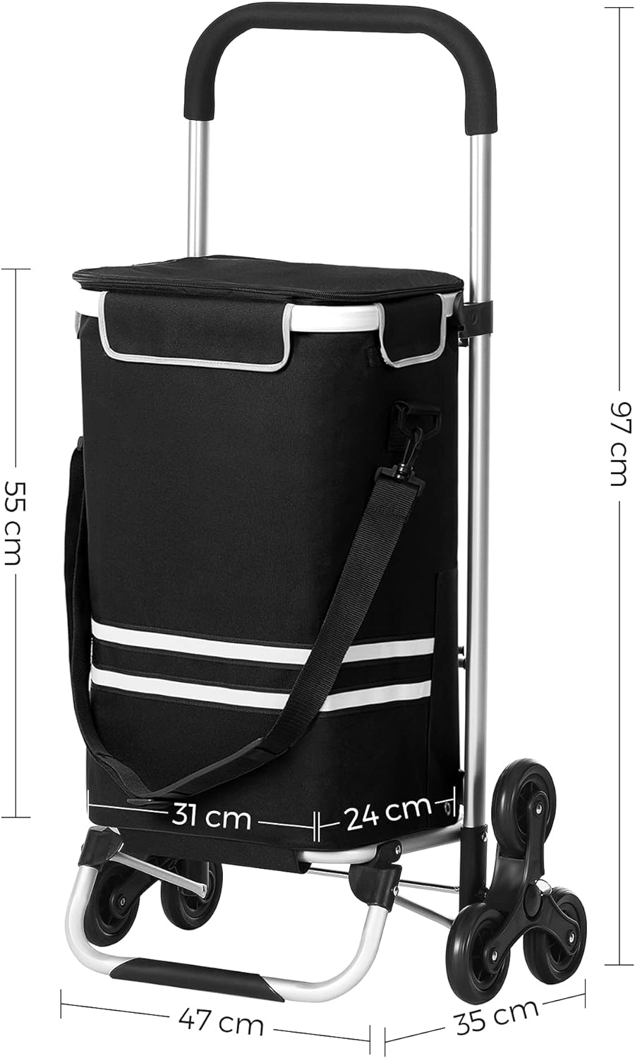 Carrello della spesa, carrello spesa, saliscale, trolley spesa, carrello spesa pieghevole, borsa spesa con ruote, Songmics, 6
