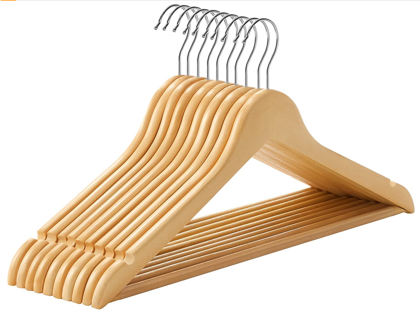 Grucce Legno, 10 grucce Appendiabiti con Bordi Antiscivolo e Ganci girevoli a 360°, in Legno, Colore Naturale, SONGMICS