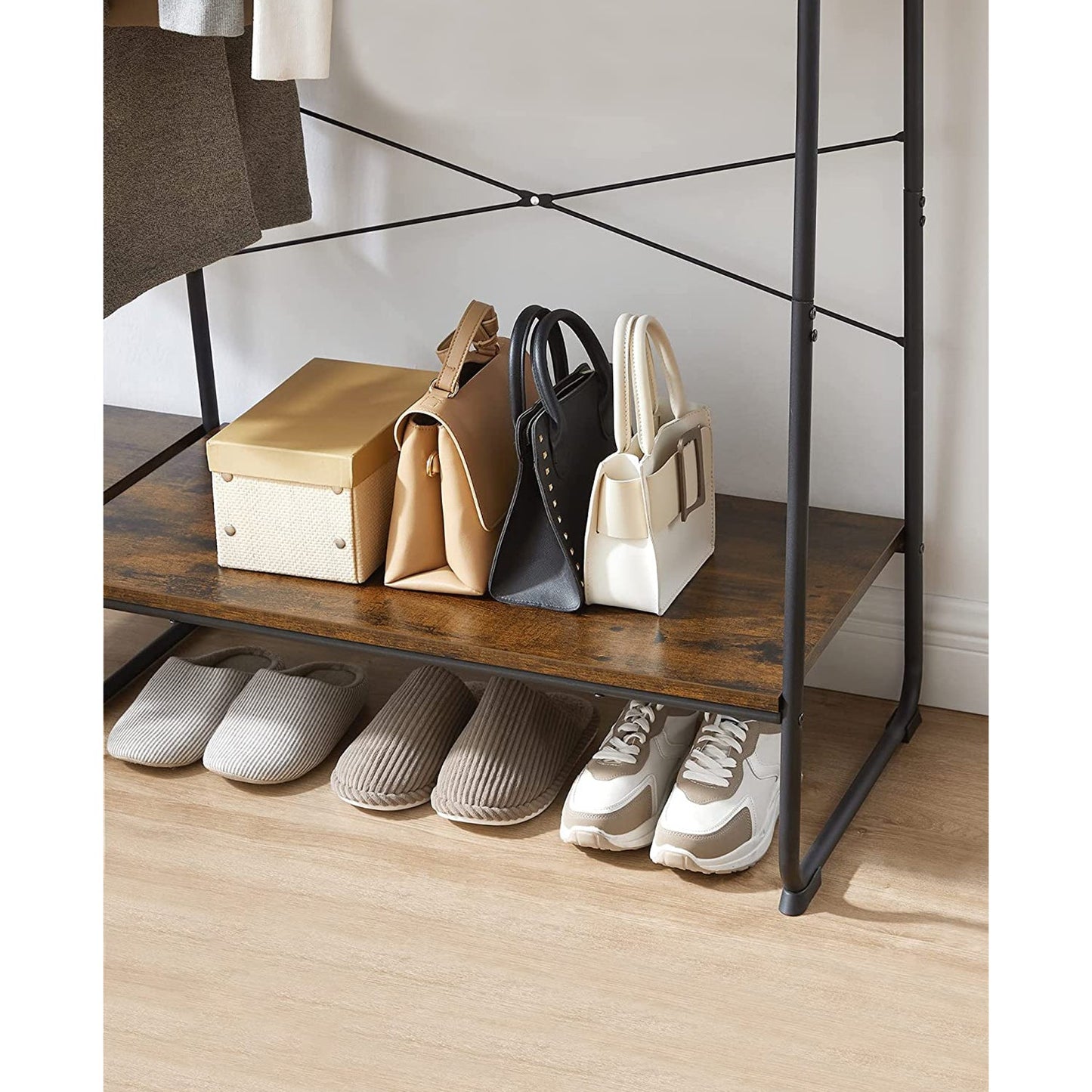 Stand Appendiabiti, Appendiabiti da Terra, Stabile e Robusto, 5 livelli, Guardaroba con deposito per scarpe, VASAGLE, 5
