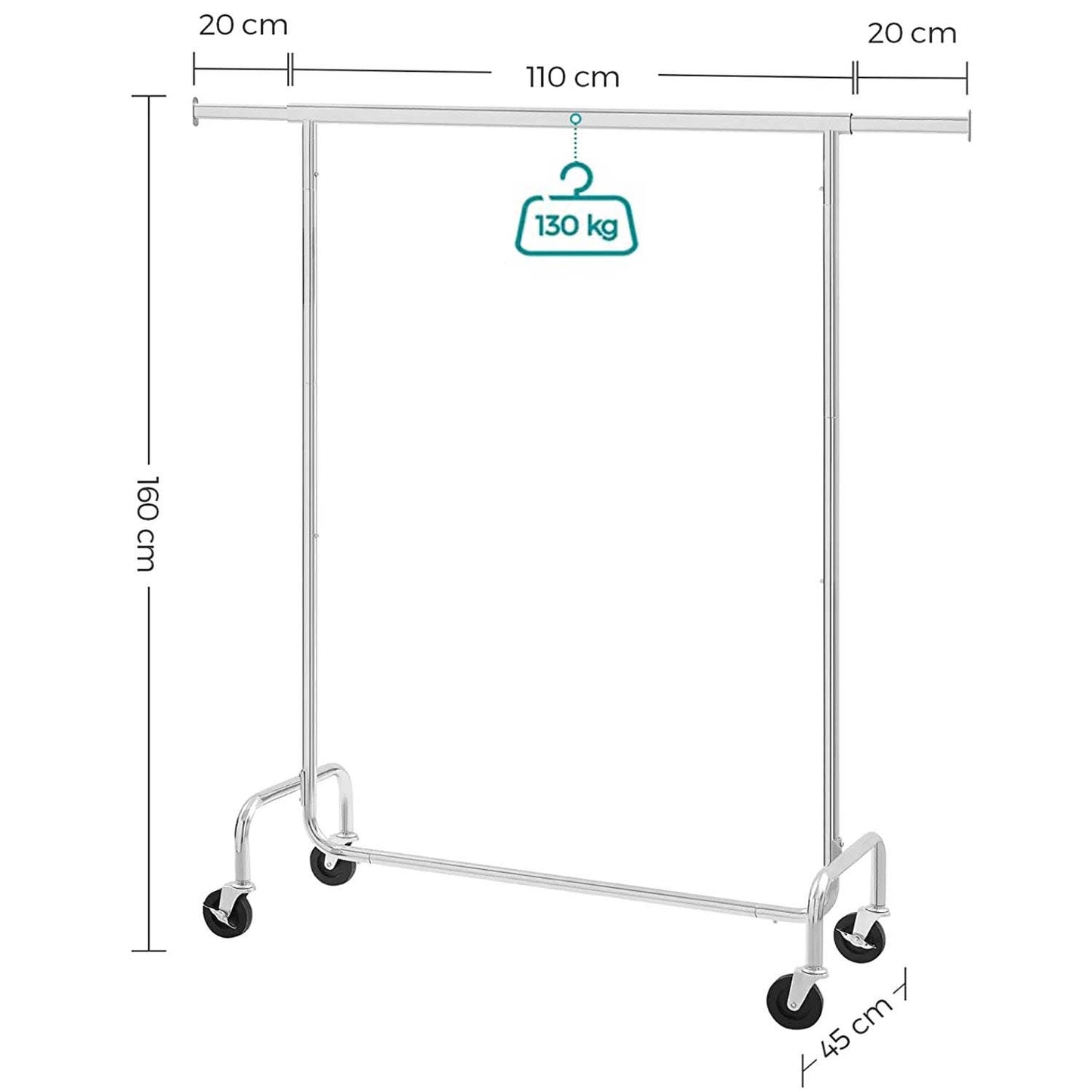 Stand Appendiabiti, Rella Appendiabiti, Appendiabiti con Ruote, Portata Fino a 130 kg, Appendiabiti Negozio, SONGMICS, 2