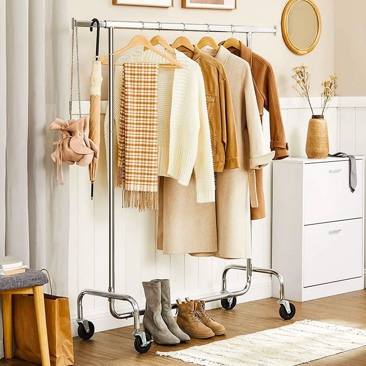 Stand Appendiabiti, Rella Appendiabiti, Appendiabiti con Ruote, Portata Fino a 130 kg, Appendiabiti Negozio, SONGMICS, 6