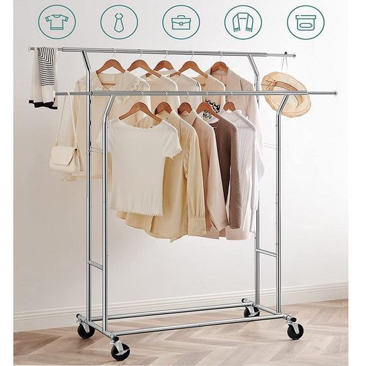 Stand Appendiabiti, con 2 Traverse, con Ruote, Portata Fino a 100 kg, Montaggio rapido in 1 Min, Regolabile, Songmics, 3
