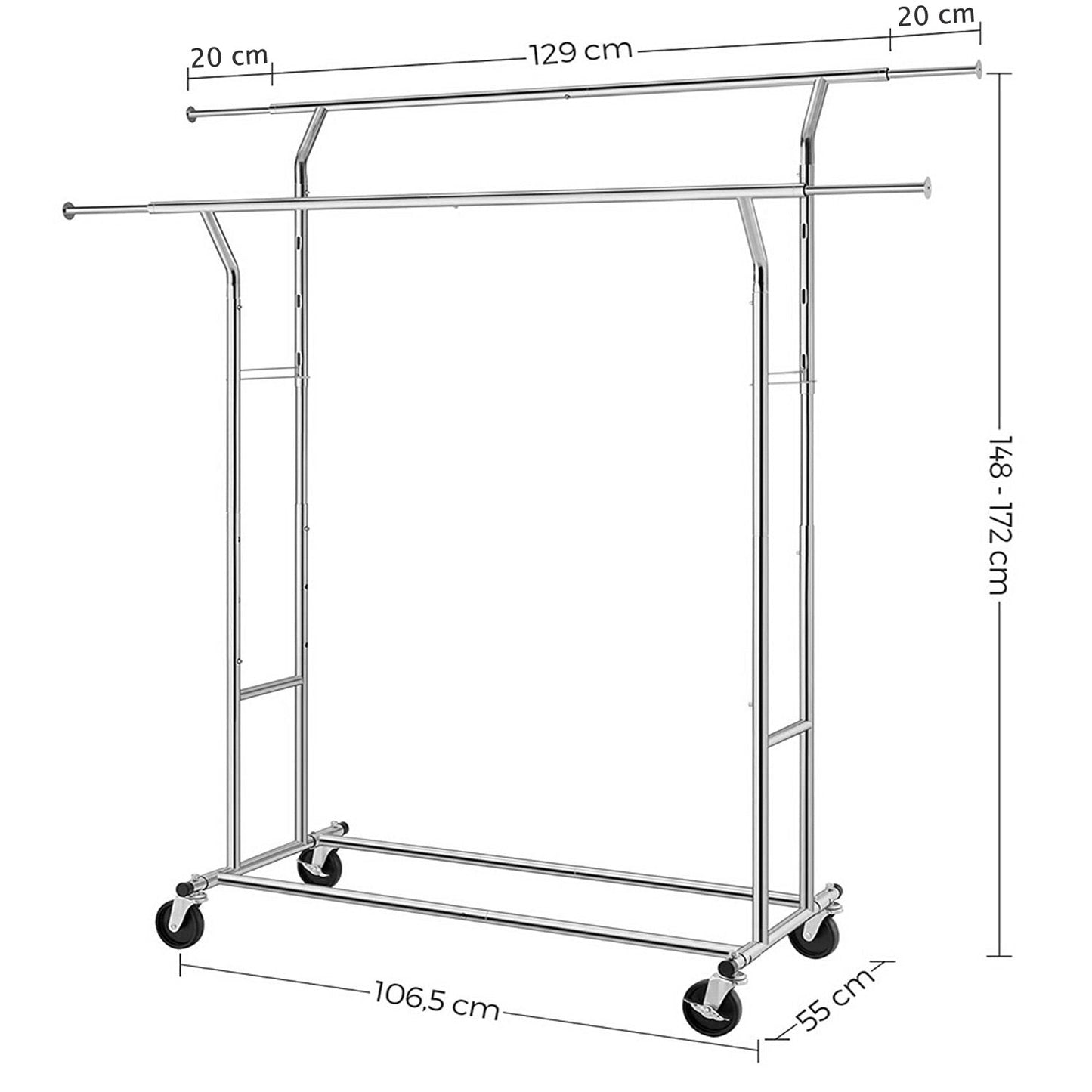 Stand Appendiabiti, con 2 Traverse, con Ruote, Portata Fino a 100 kg, Montaggio rapido in 1 Min, Regolabile, Songmics, 6
