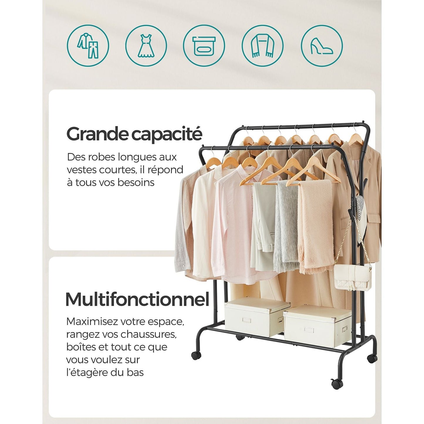 Songmics, stand appendiabiti doppio nero, 1