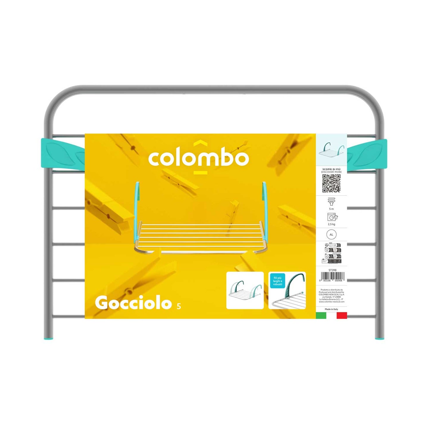 Colombo Gocciolo 5 - stendibiancheria da radiatore o balcone, 5 m, stendibiancheria, alluminio, 2