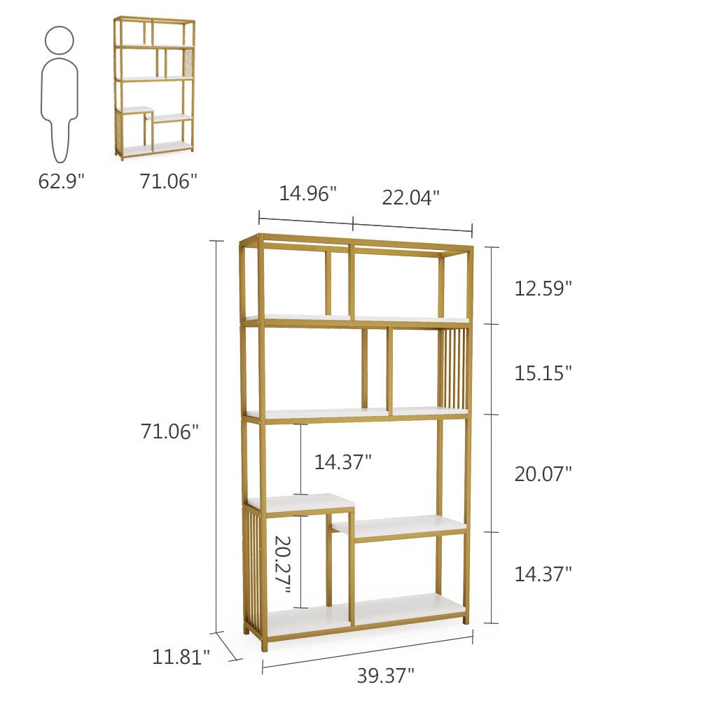 Tribesigns, etagere libreria a 7 ripiani aperti con struttura in metallo dorato, 6